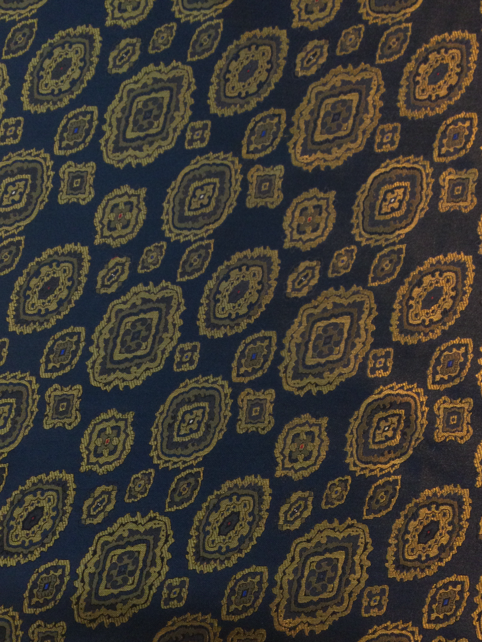 Made in Italy 100% Silk Tie Brocade with Navy/Gold Foulard