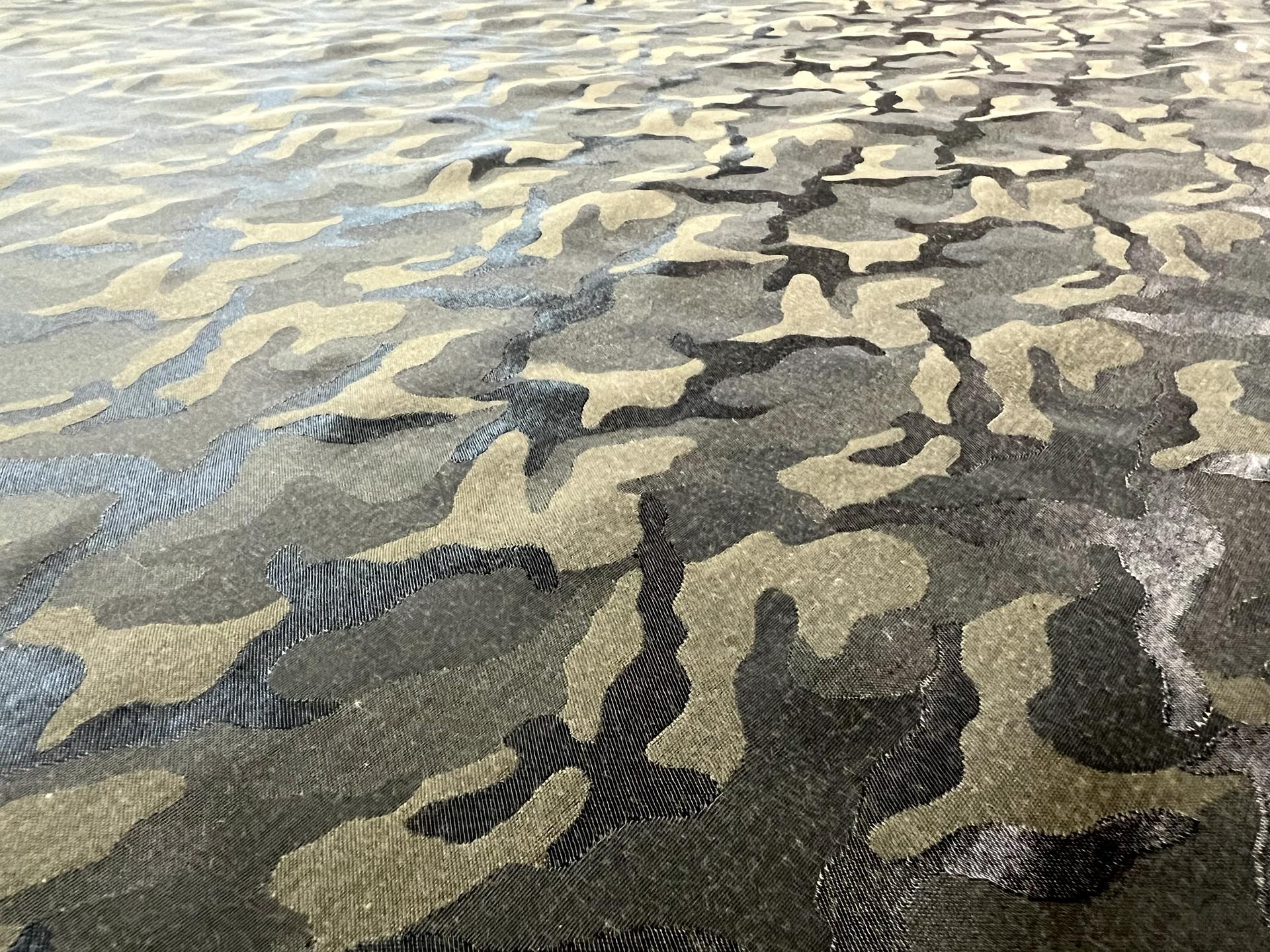 Cotton and Viscose Camouflage Damask in Dark Olive Green