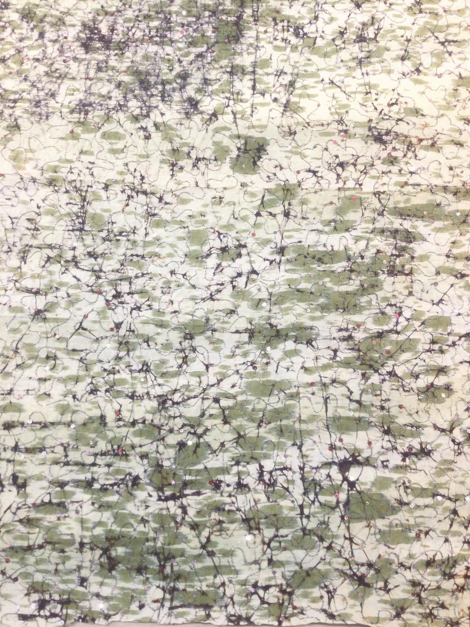 Sequins on Tissue Silk Shantung in Greens