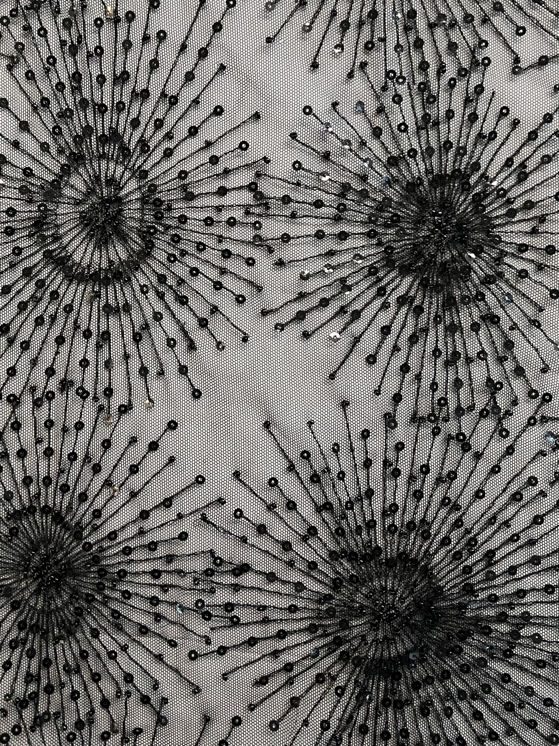 Sunburst Embroidered Tulle with Sequins and Beads in Black