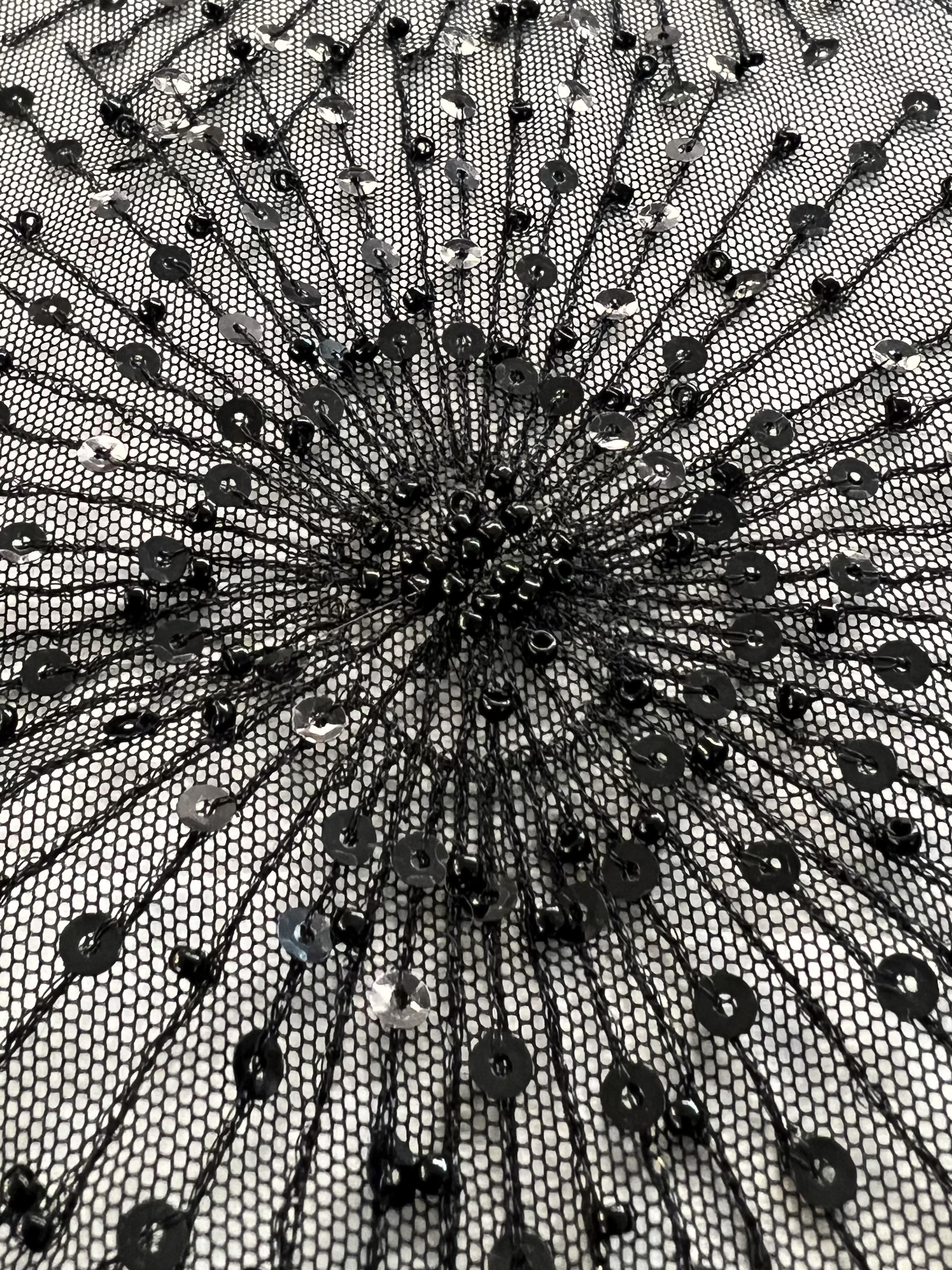Sunburst Embroidered Tulle with Sequins and Beads in Black