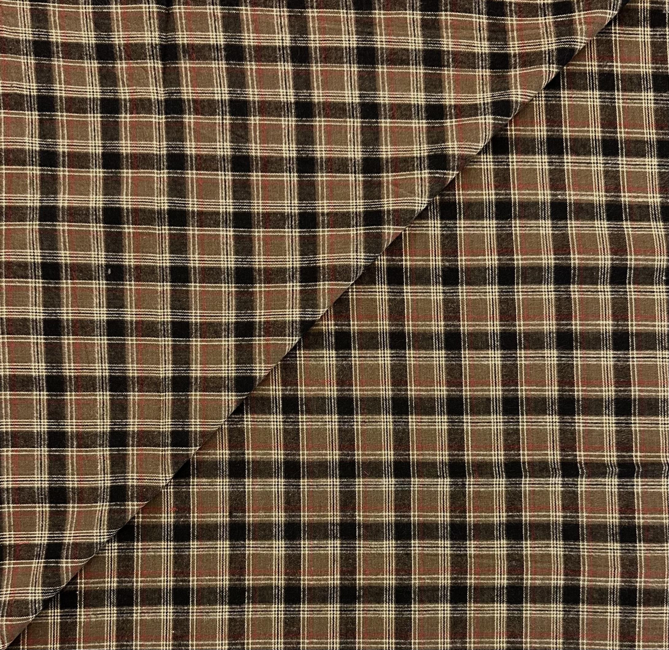 Imported Brushed Cotton Novelty Plaid in Cocoa Crimson Black