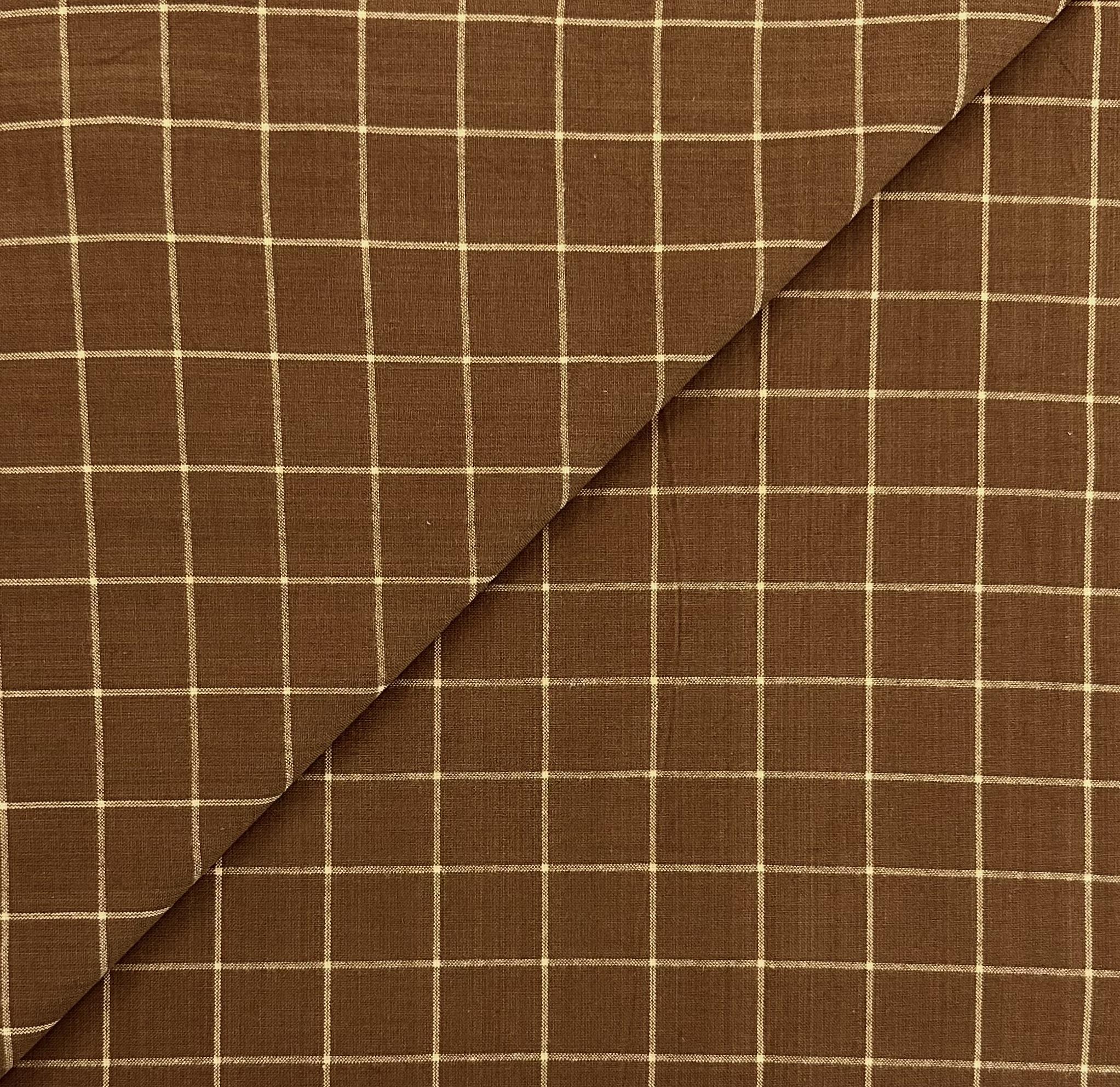 Cotton Novelty Windowpane in Tan Sepia Brown