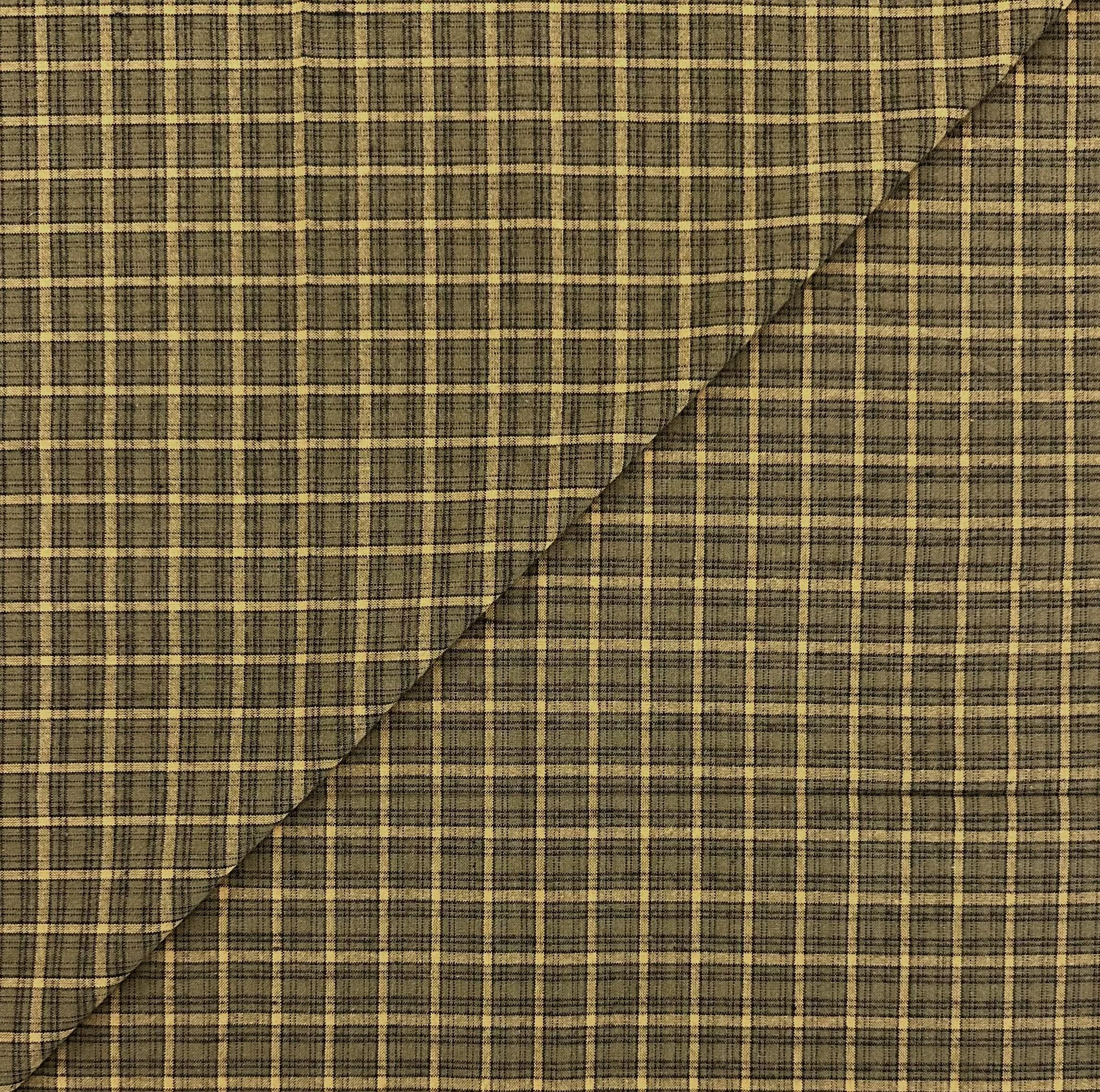 Woven Brushed Cotton Novelty Plaid in Antique Gold Moss Green
