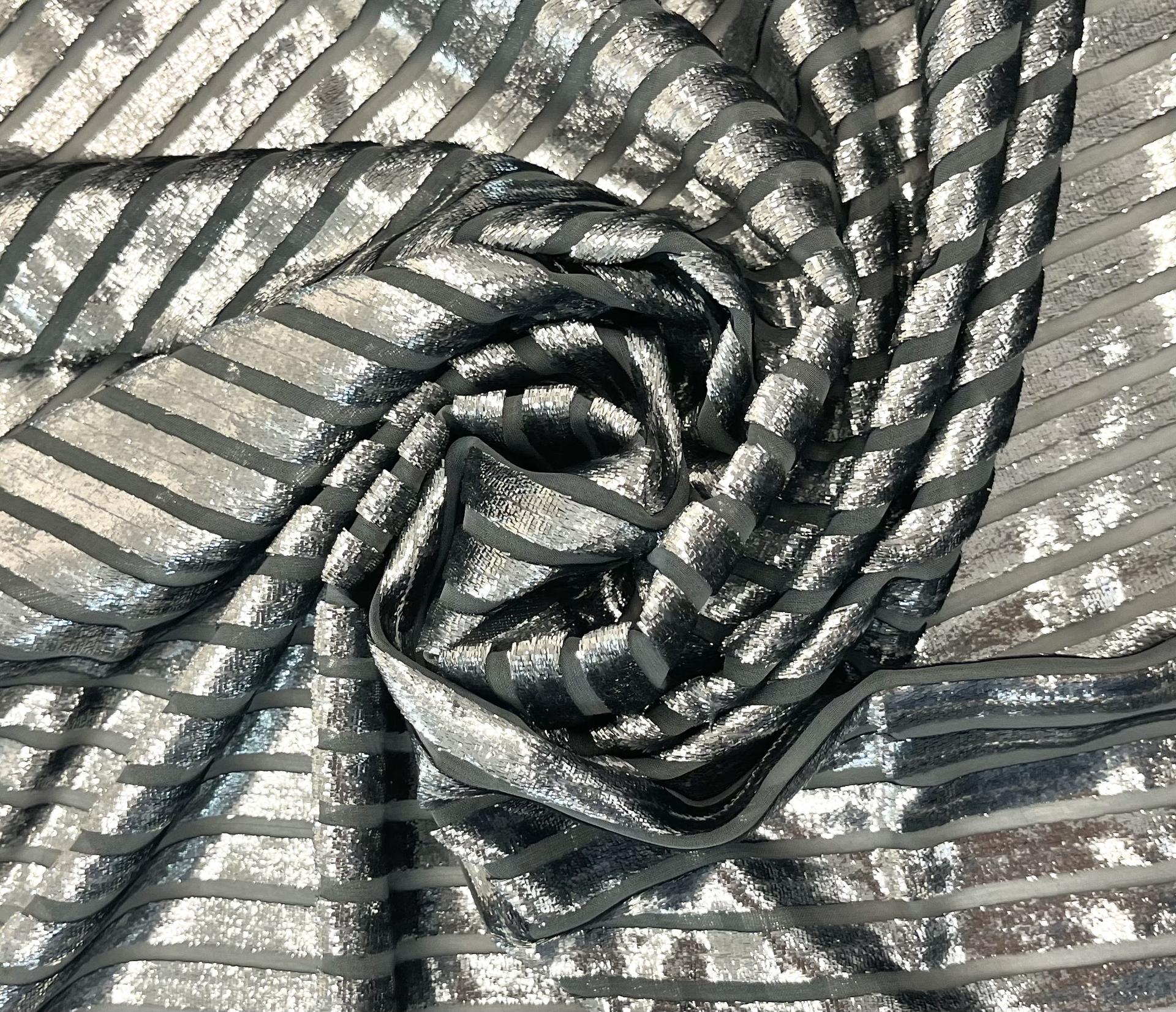 Made in France Striped Metallic Panne Velvet in Silver