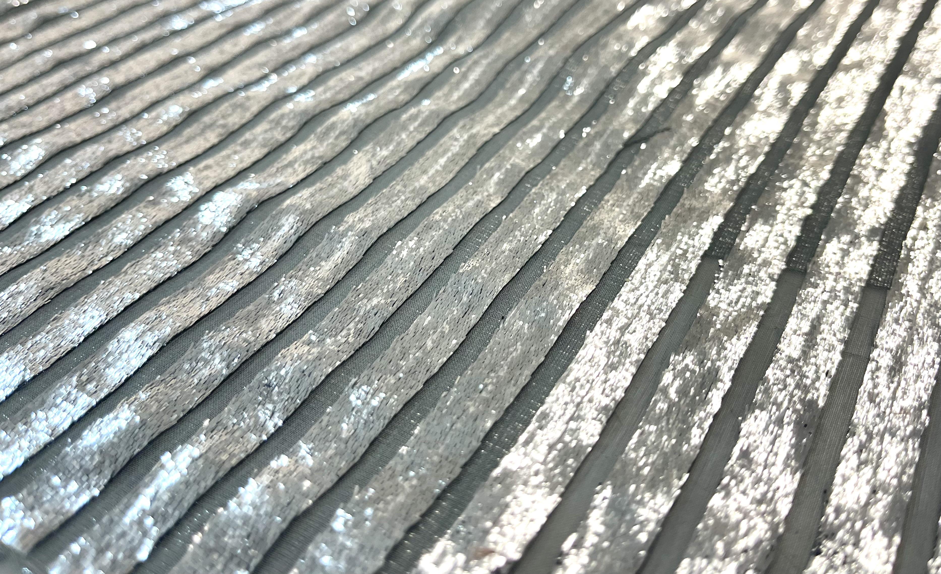 Made in France Striped Metallic Panne Velvet in Silver