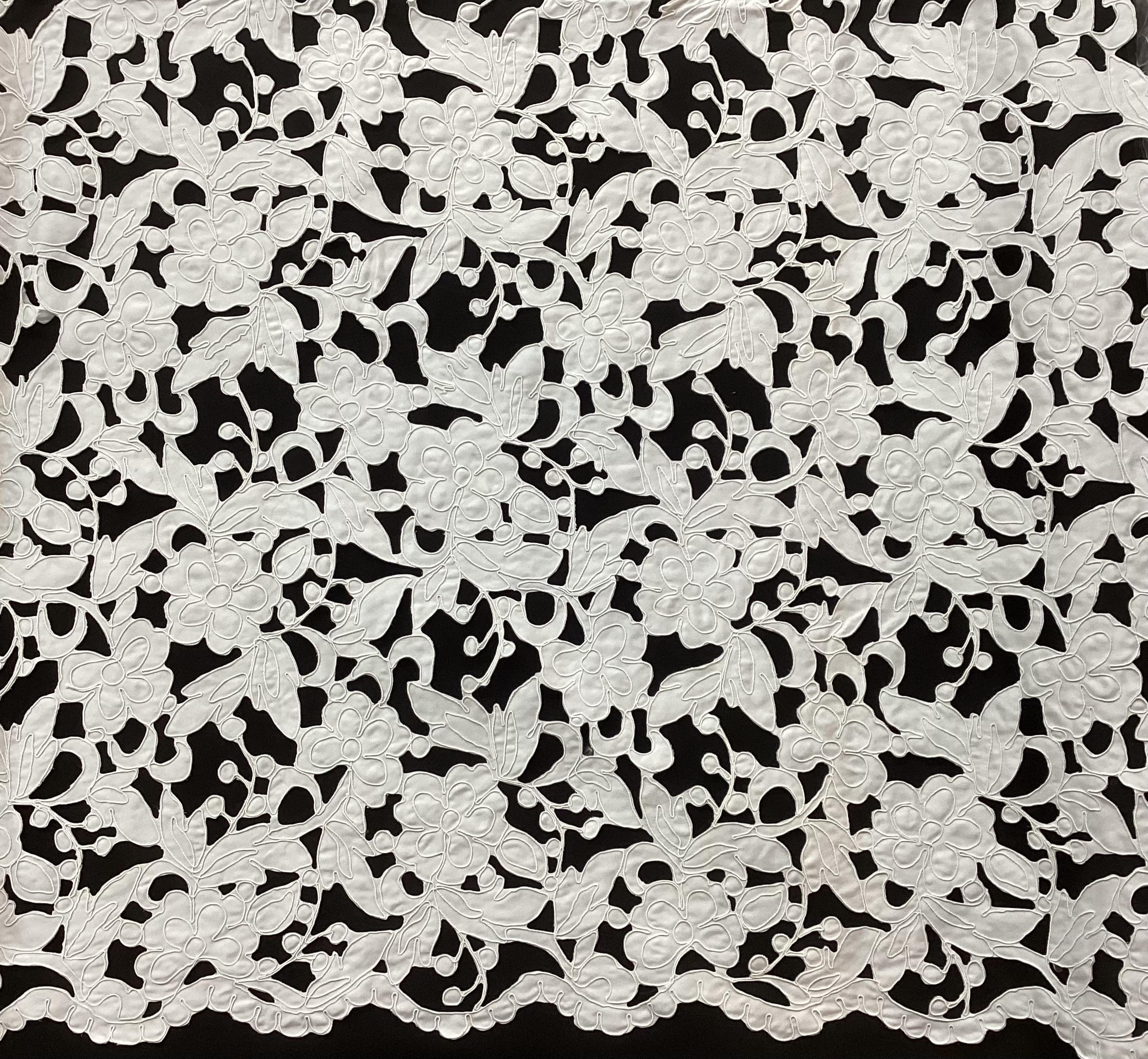 Laser Cut Polyester Corded Satin In White