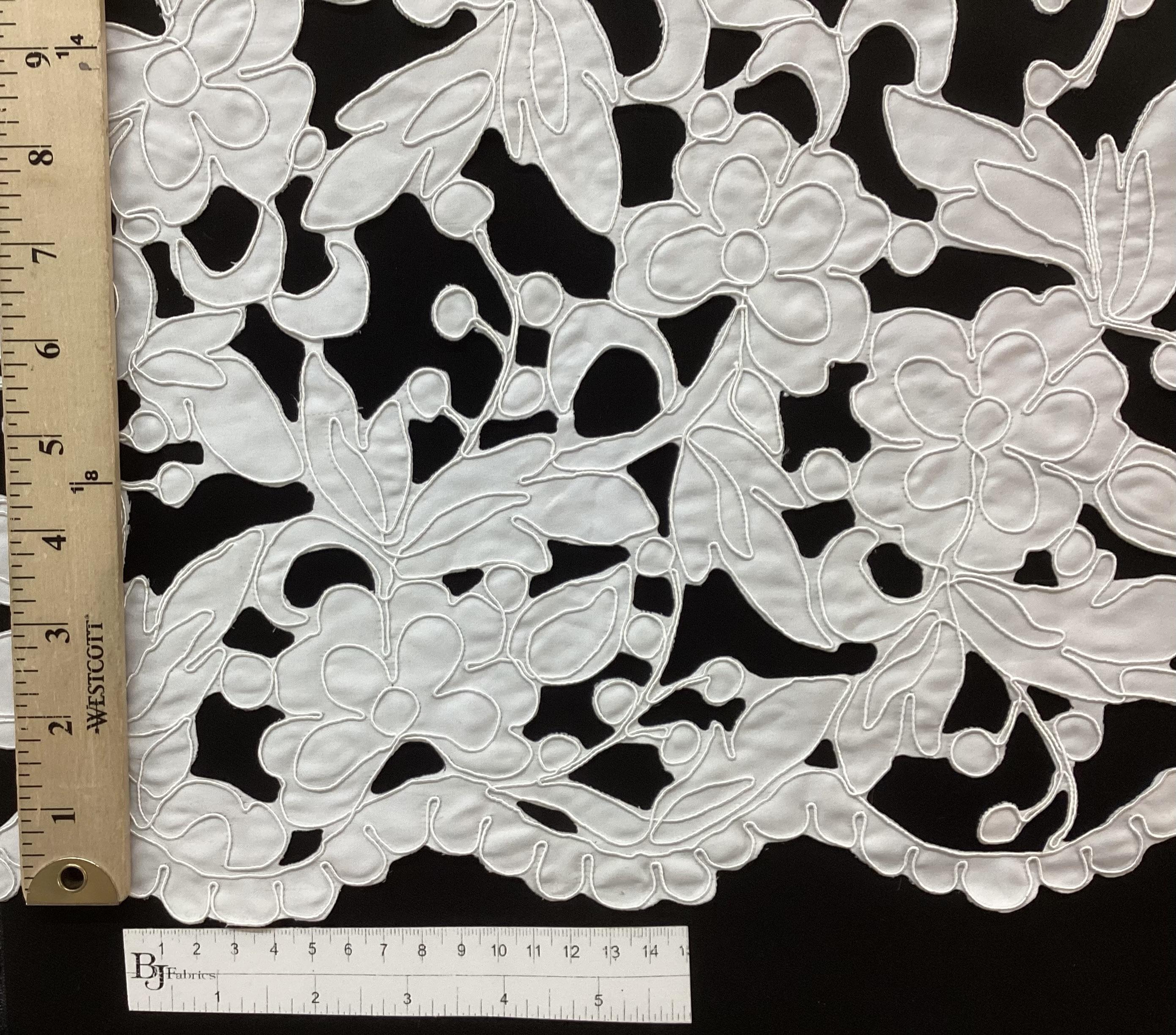 Laser Cut Polyester Corded Satin In White