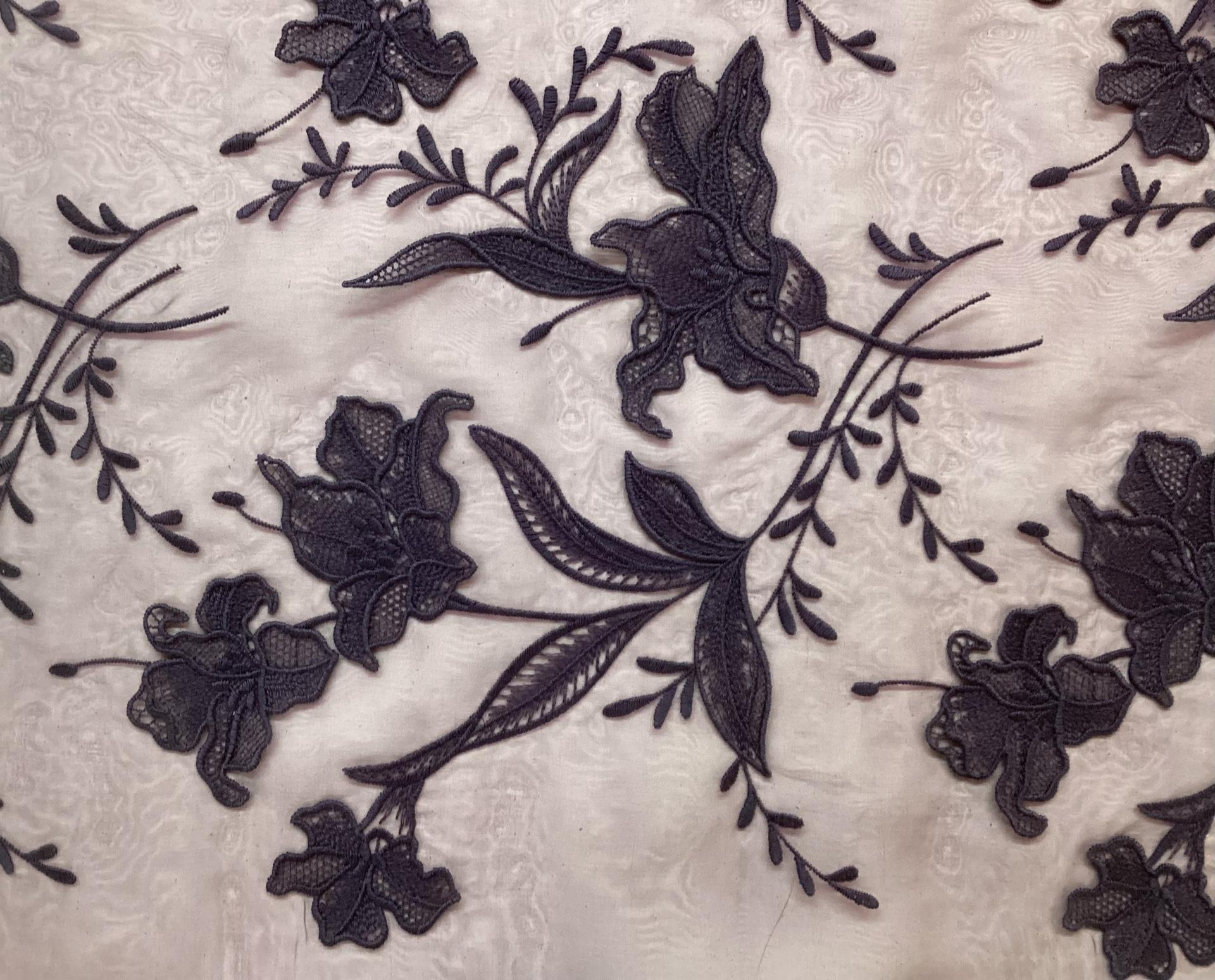 3 D Flowers Embroidered Silk Organza in Wine