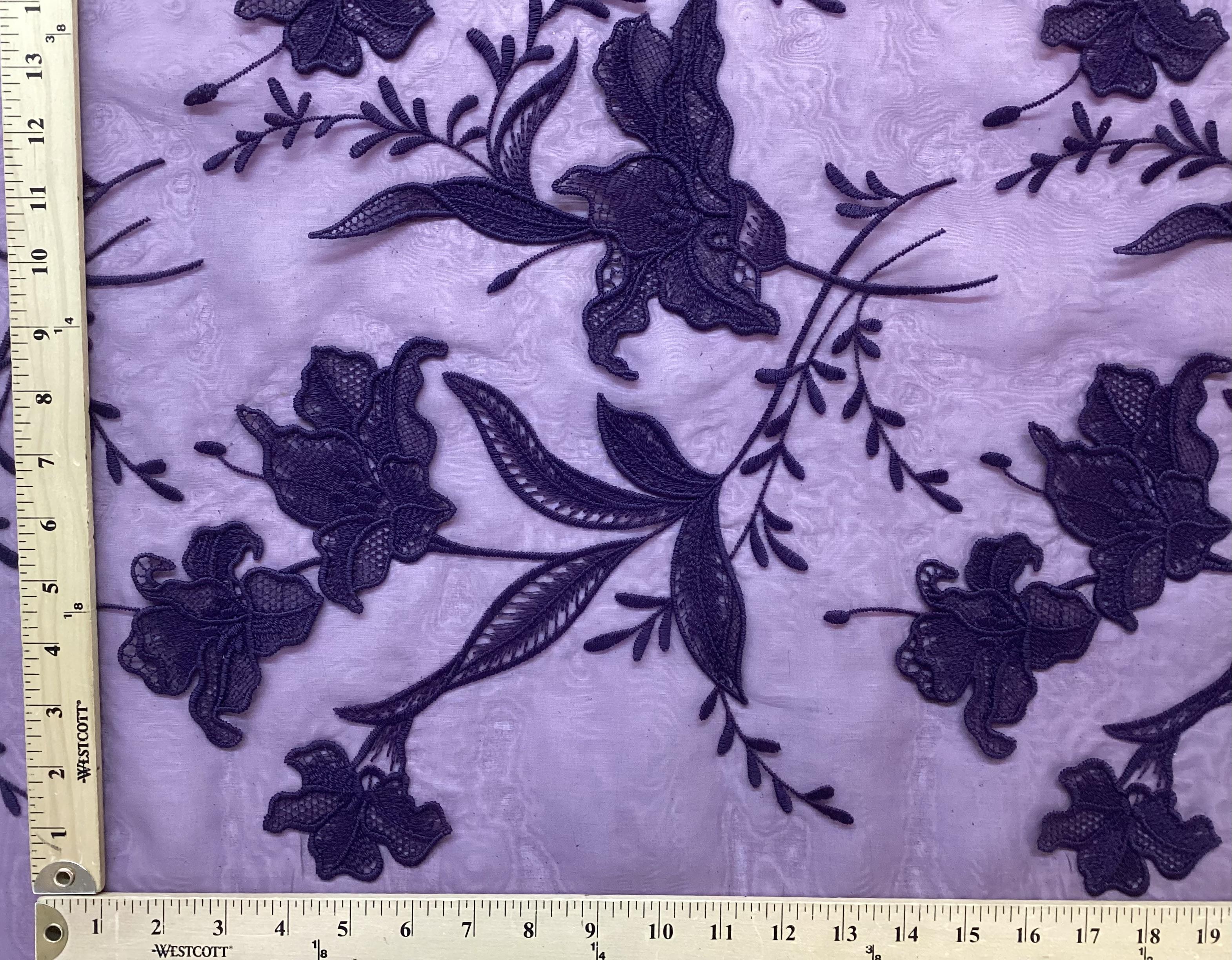 3 D Flowers Embroidered Silk Organza in Wine