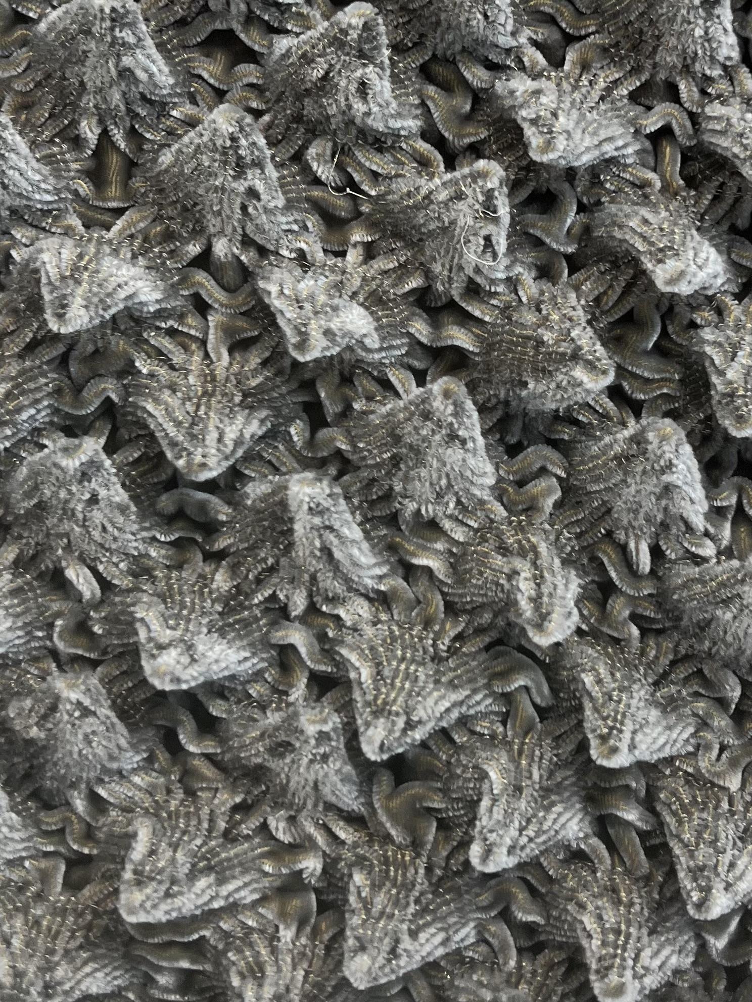 French Novelty Dimensional Cone Shaped Iridescent Velvet in Grey