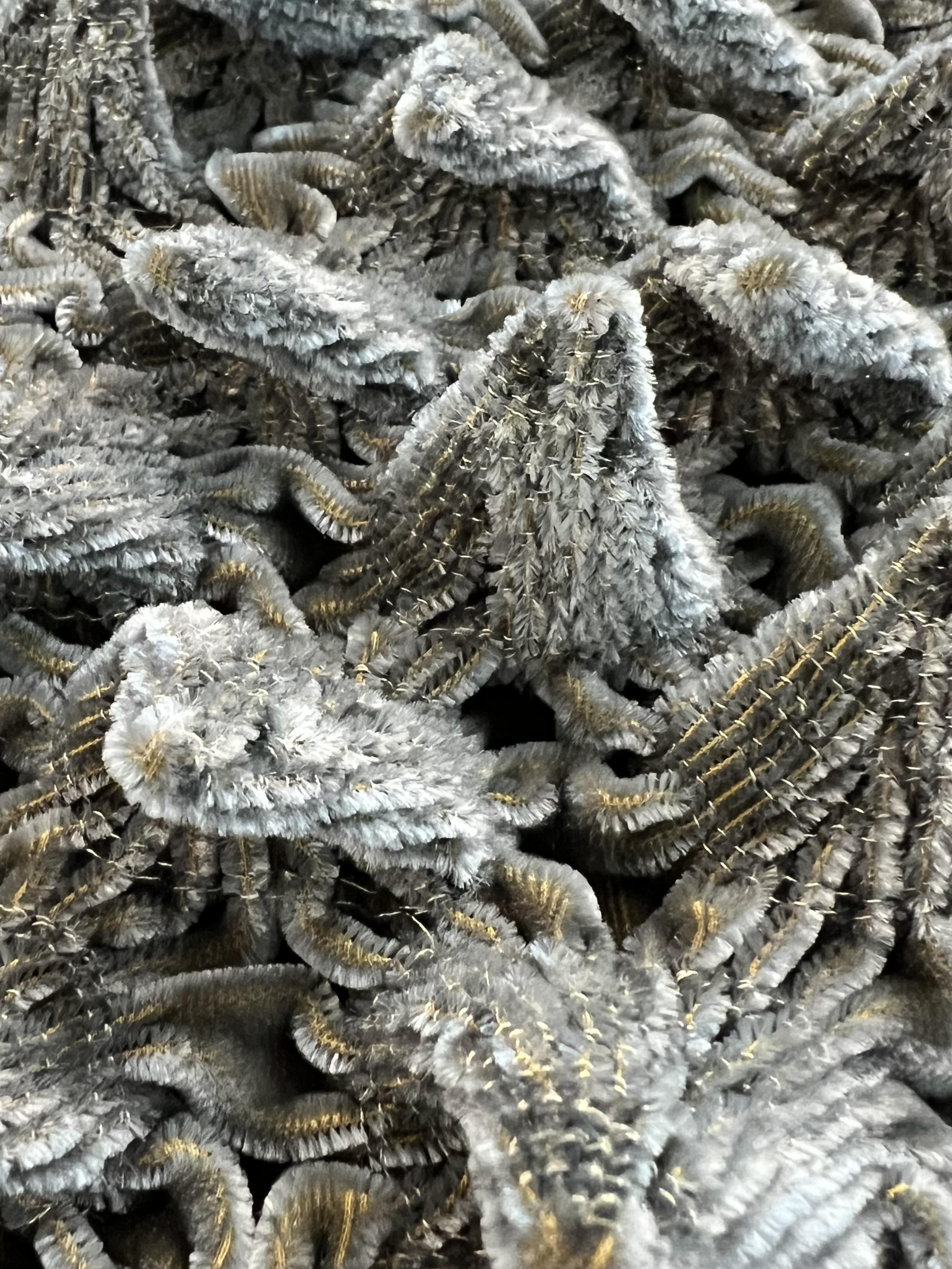 French Novelty Dimensional Cone Shaped Iridescent Velvet in Grey