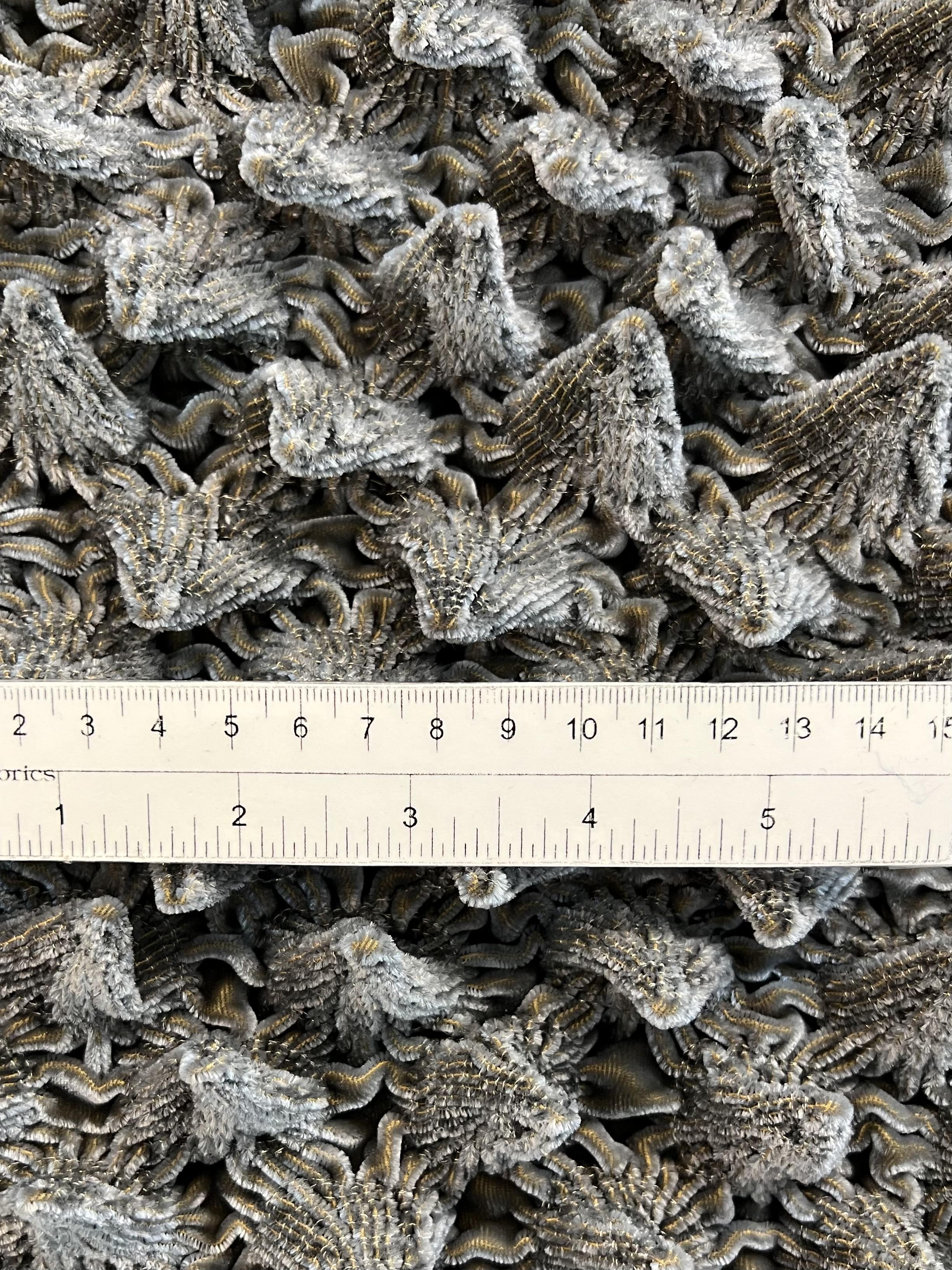 French Novelty Dimensional Cone Shaped Iridescent Velvet in Grey