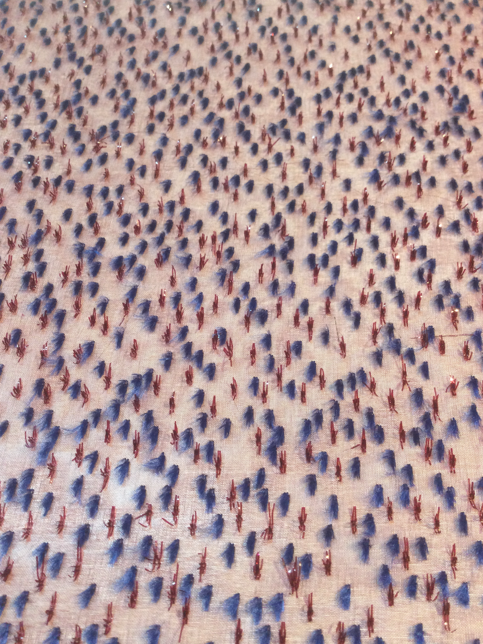 Silk and Lurex Burnout Velvet in Burgundy with Blue