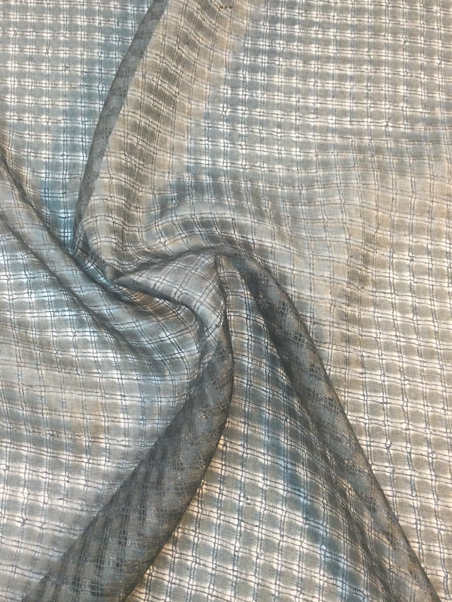 100% Silk Novelty Checkerboard Pattern In Blue Steel