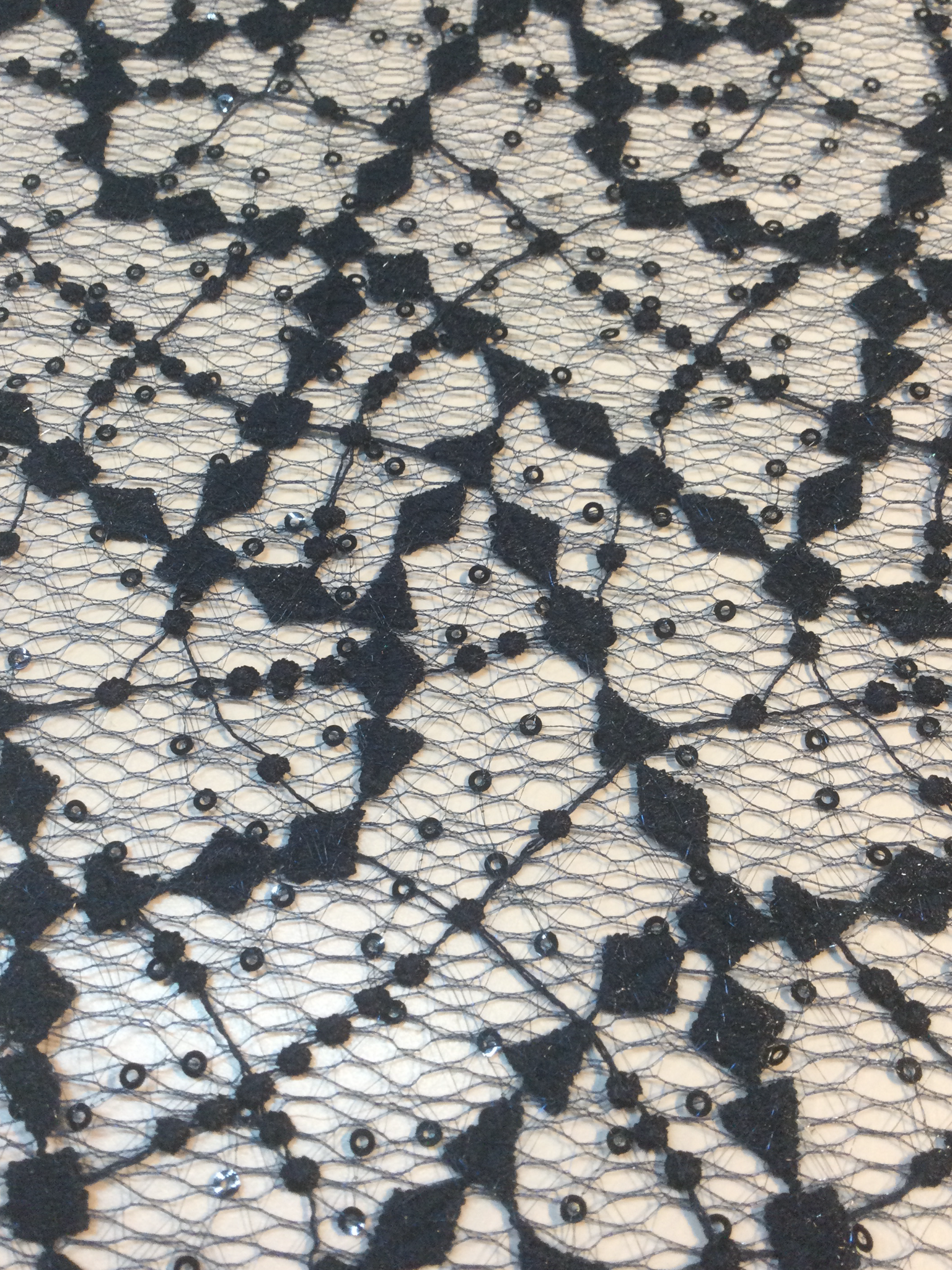 Embroidered and Sequins Tulle w/ Double Scallops in Navy