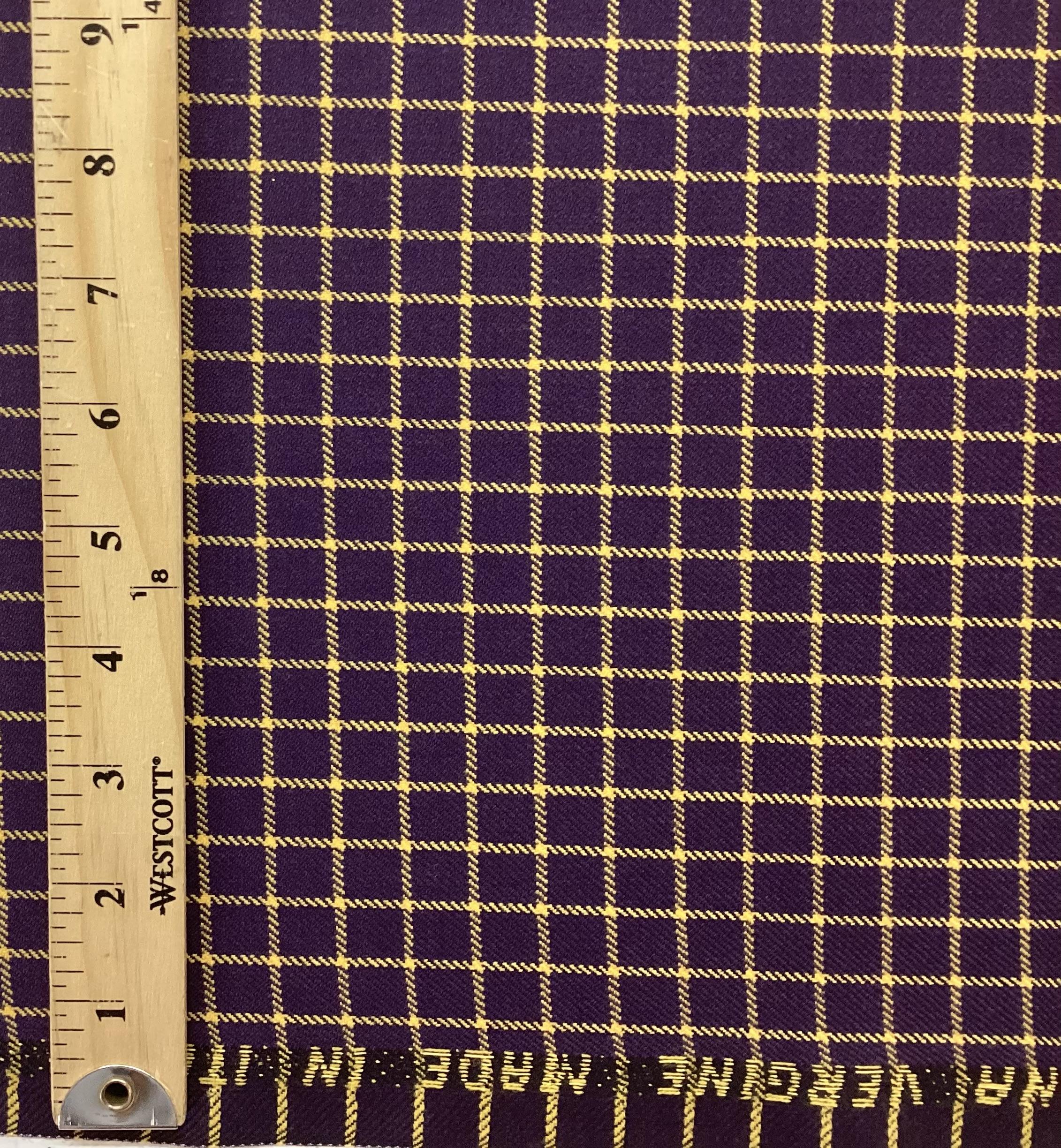 Made in Italy 100% Wool Windowpane In Golden Yellow On Eggplant