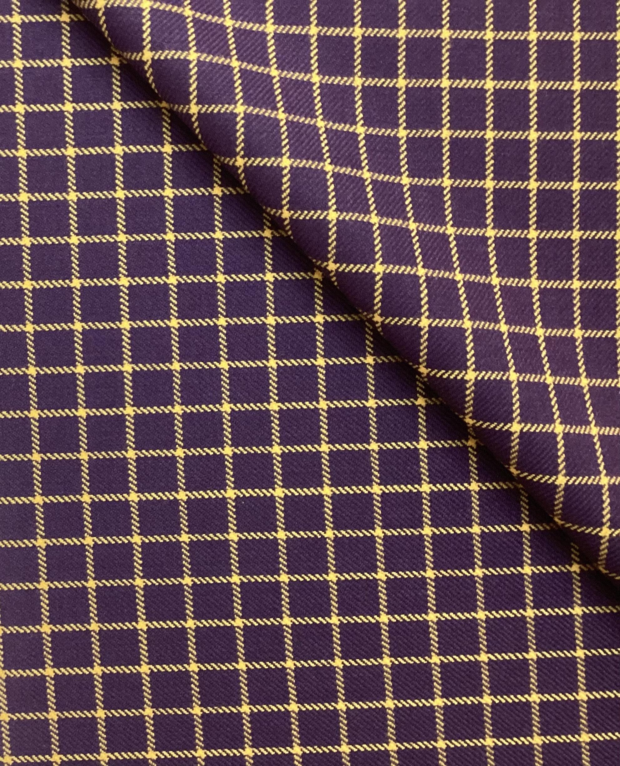 Made in Italy 100% Wool Windowpane In Golden Yellow On Eggplant
