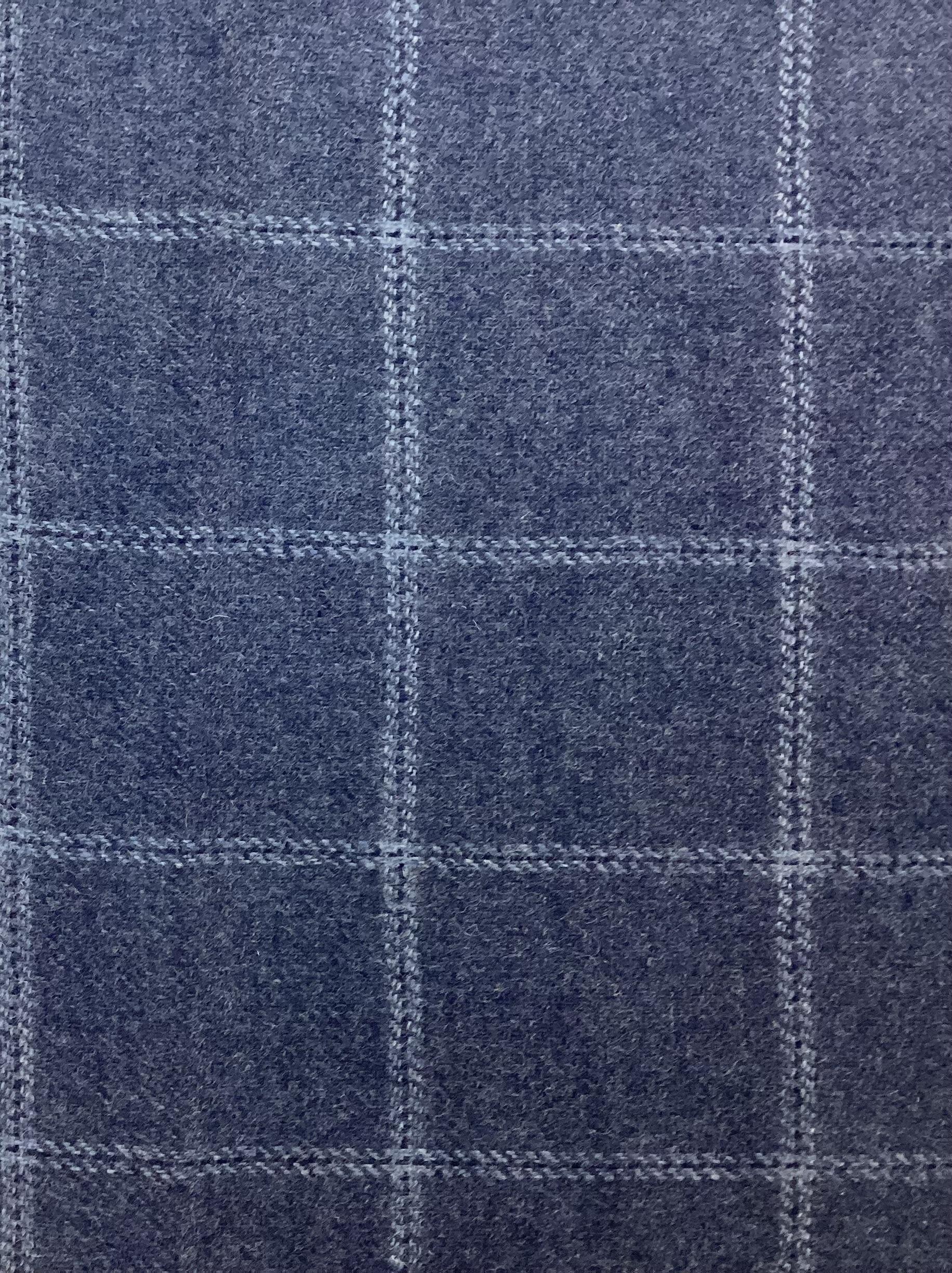 Made in England 100% Wool Flannel Plaid In Denim Blue