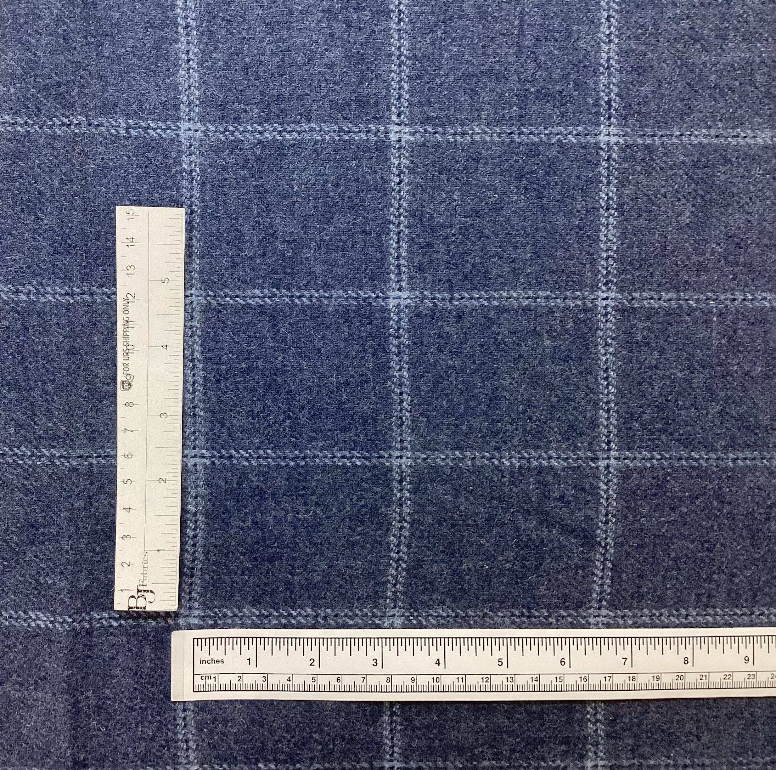 Made in England 100% Wool Flannel Plaid In Denim Blue