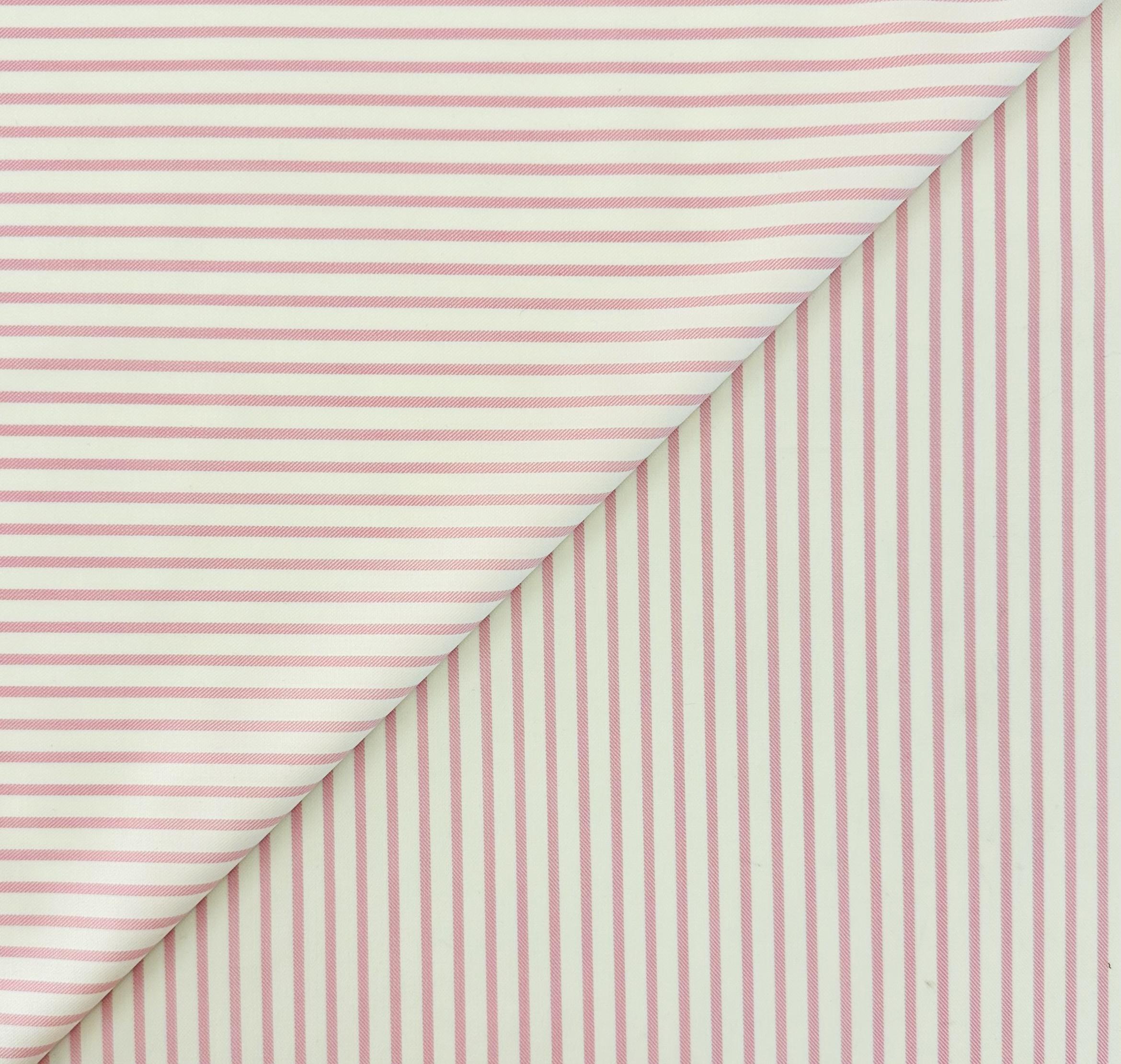 Italian Virgin Wool Stripe Stretch Suiting in Pink Winter White