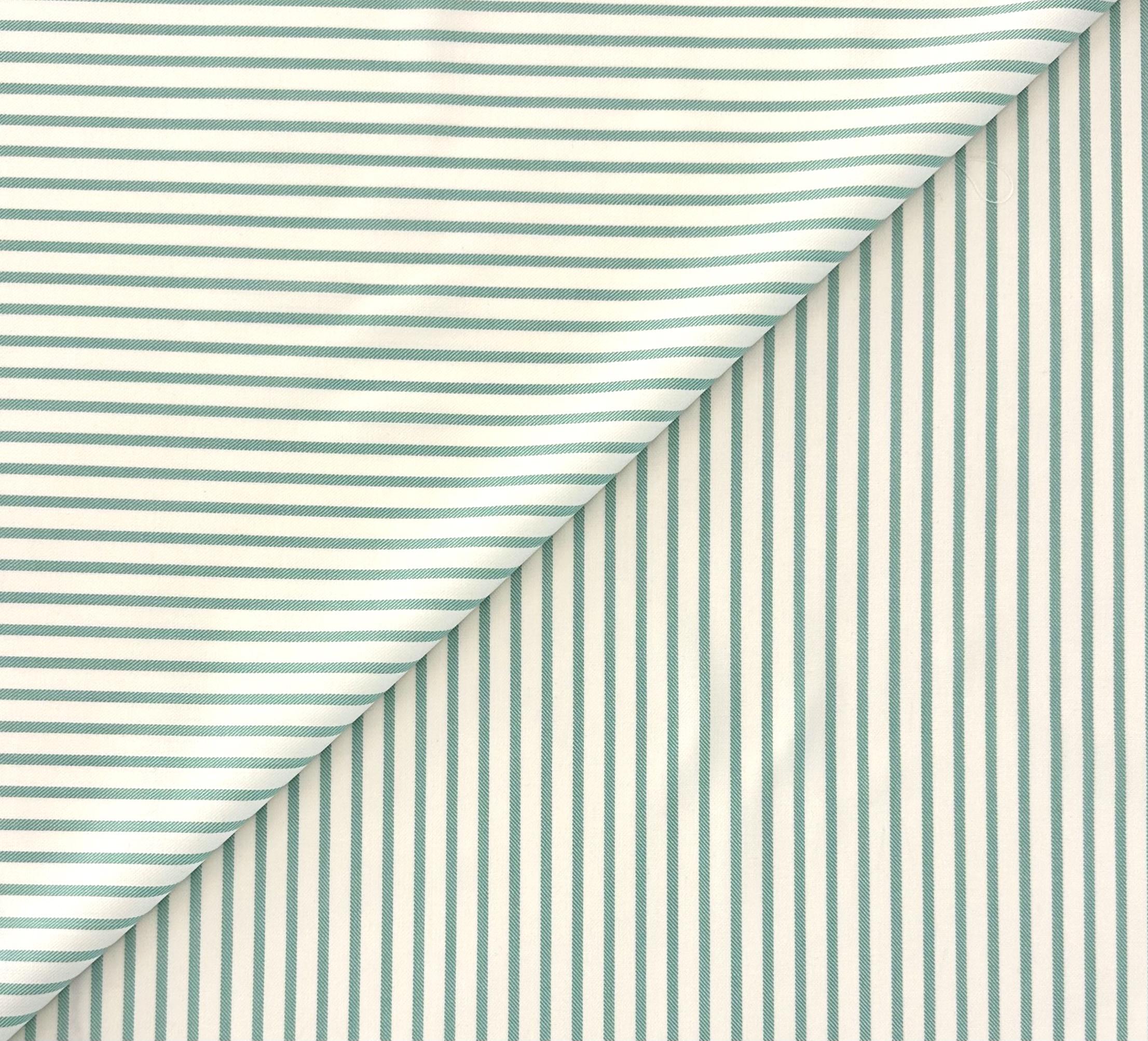 Italian Virgin Wool Stripe Stretch Suiting in Mint Winter White