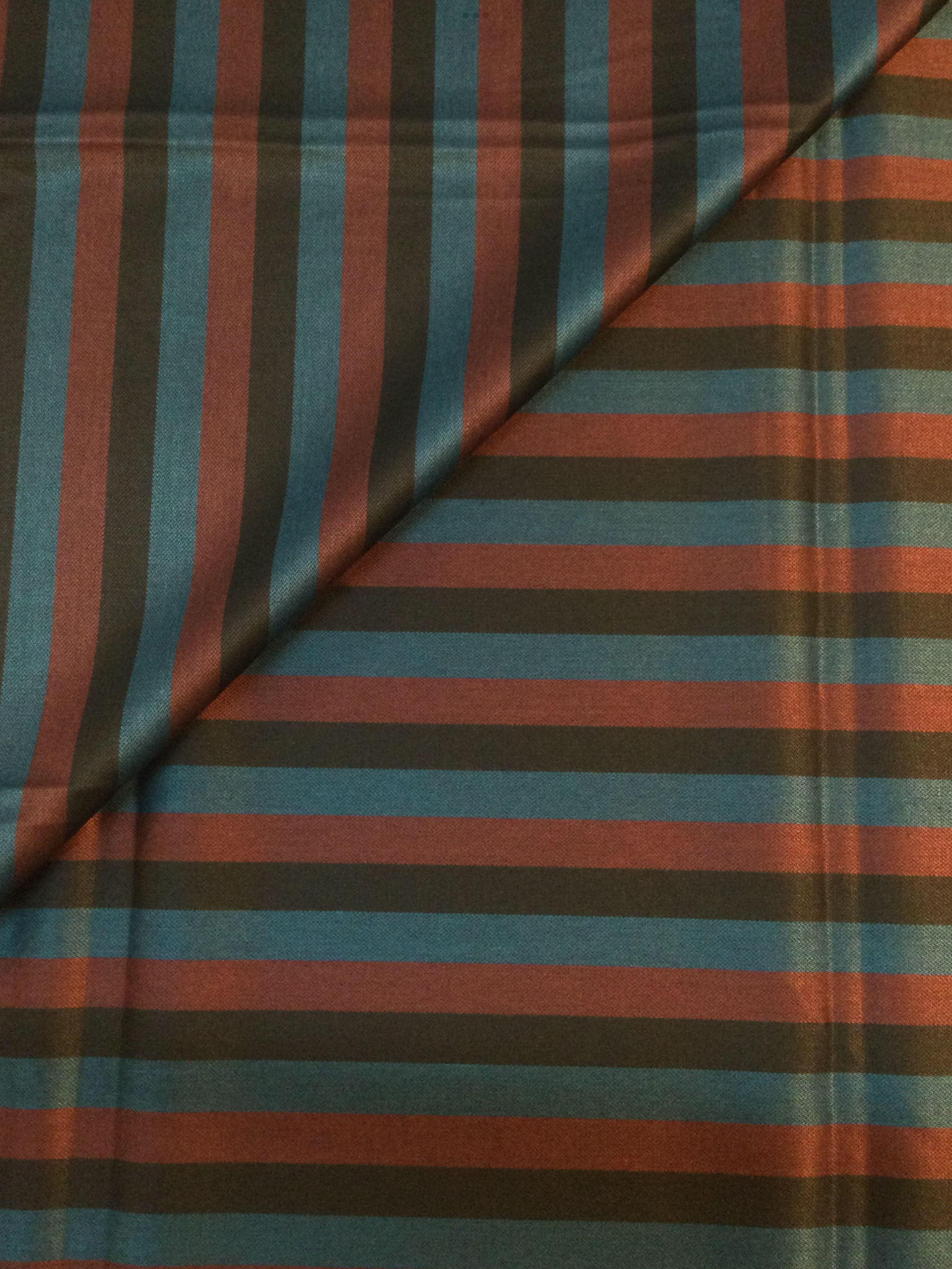 Super 110's Wool Rayon Stripes inTeal/Brick/Black