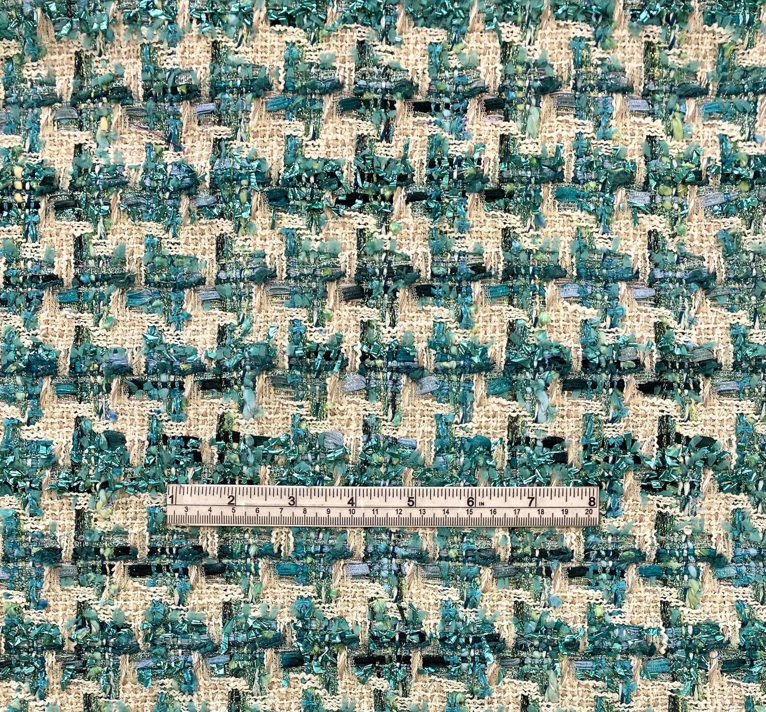 Made in Italy Couture Cotton Blend Metallic Tweed in Turquoise