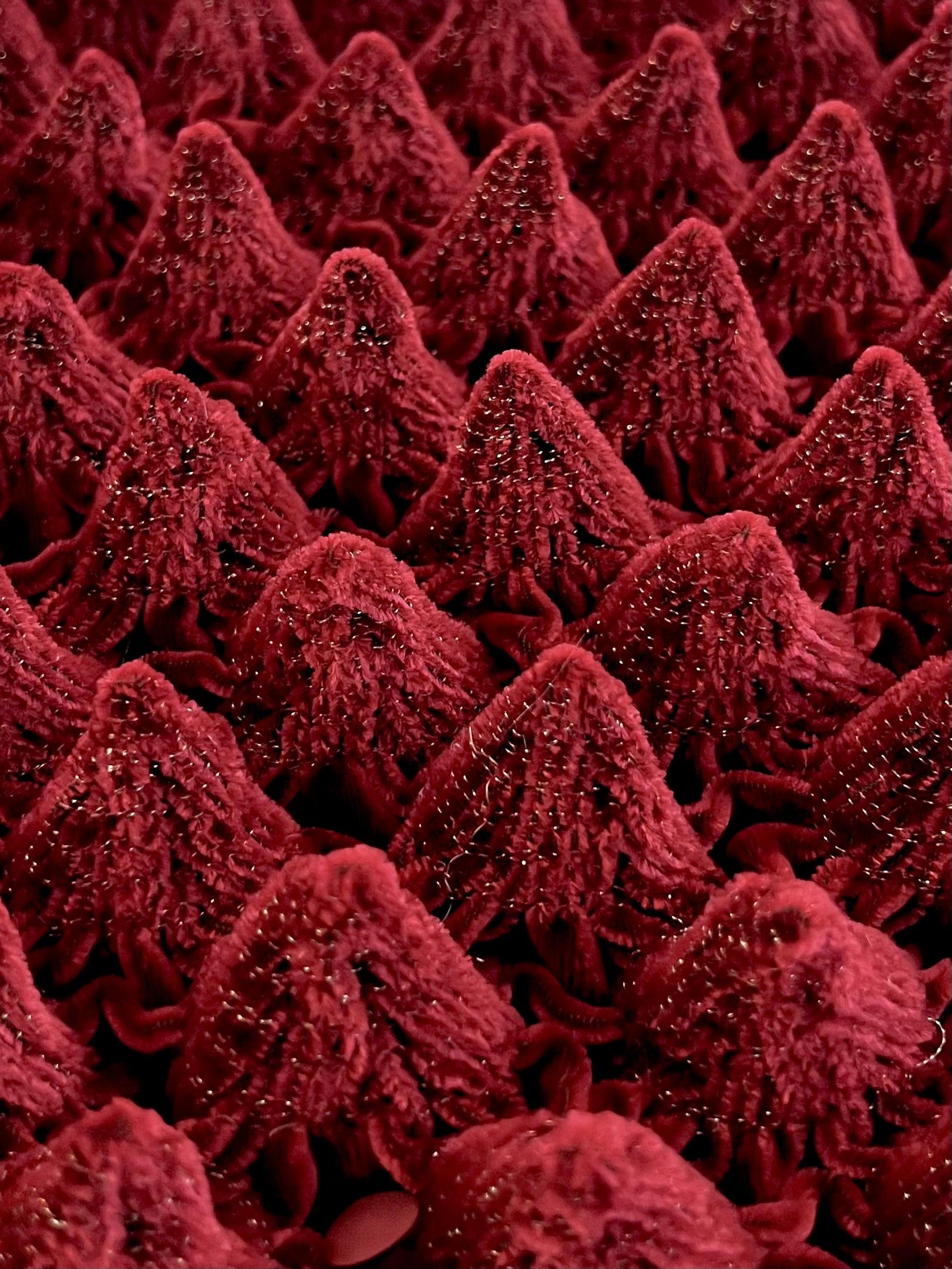 French Novelty Dimensional Cone Shaped Iridescent Velvet in Rouge Red Green