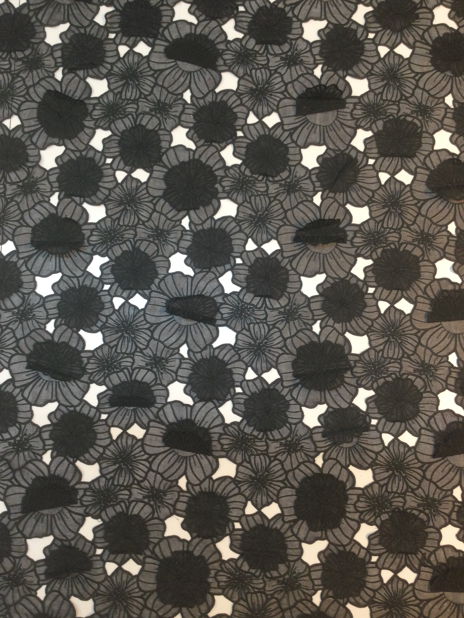 3 D Flowers Embroidered Silk Chiffon in Black