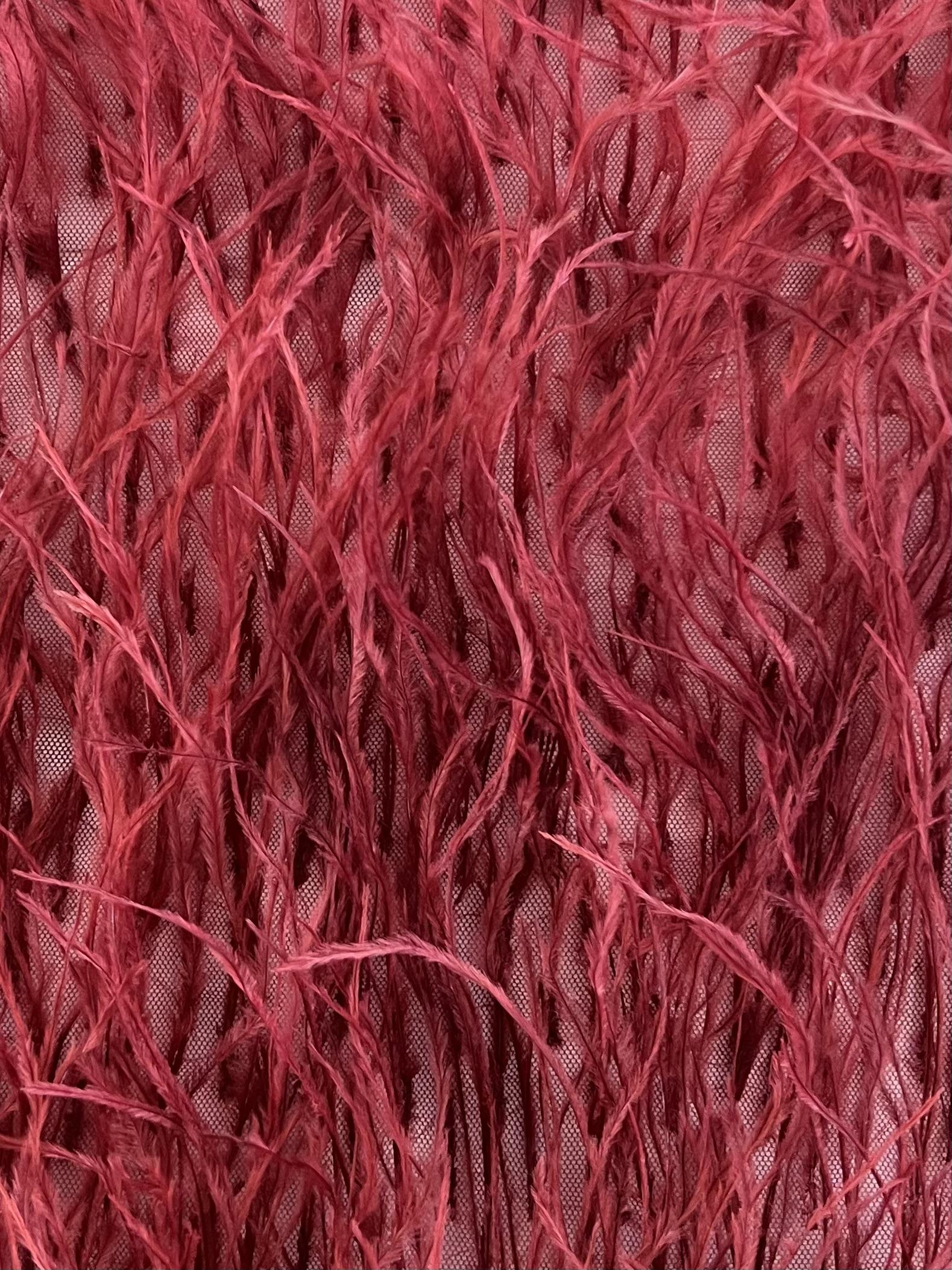 Hand Applied Ostrich Feather in Crimson Red