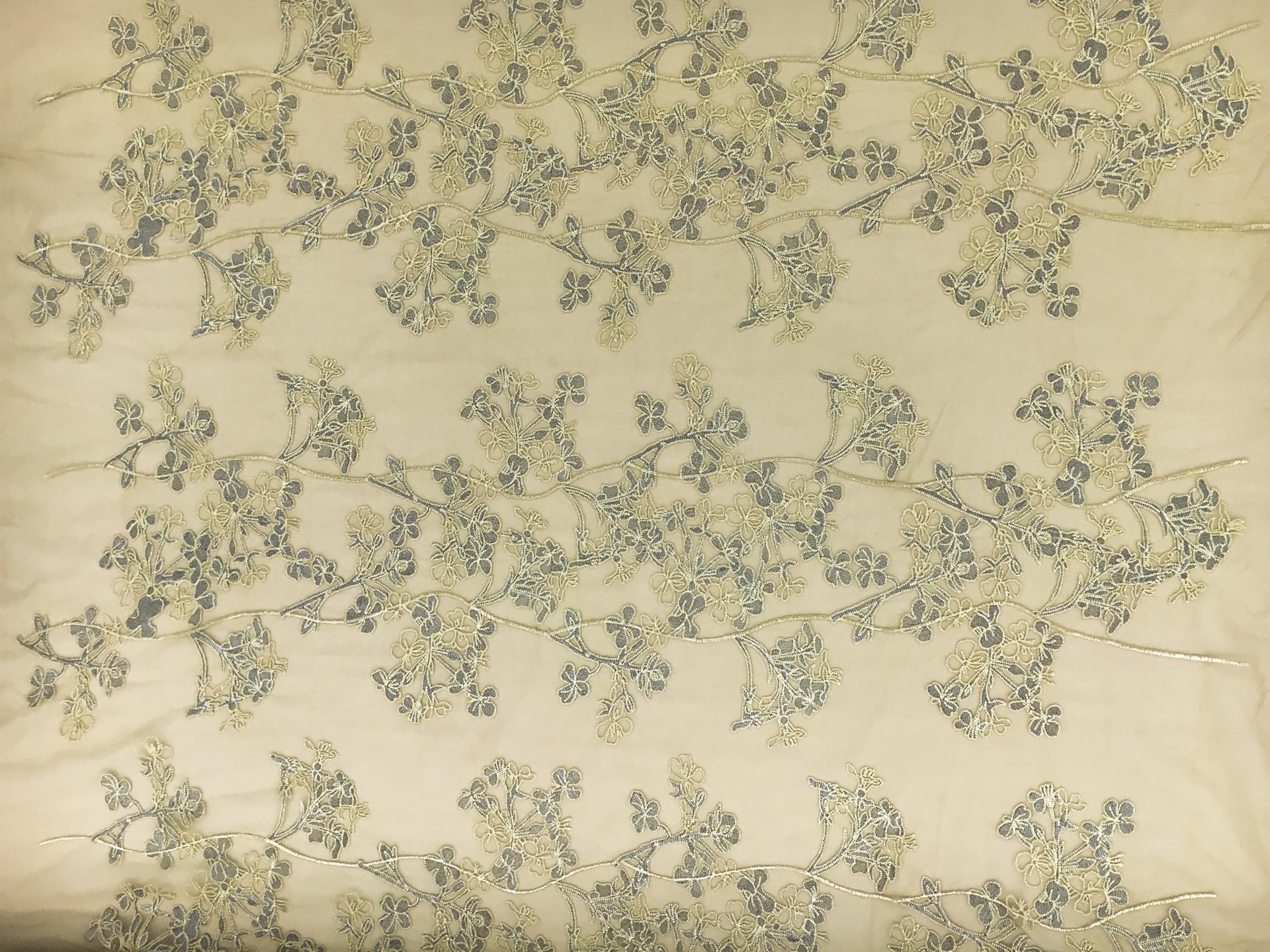 Metallic Embroidered Tulle with Florals and Heavy Embroidery0