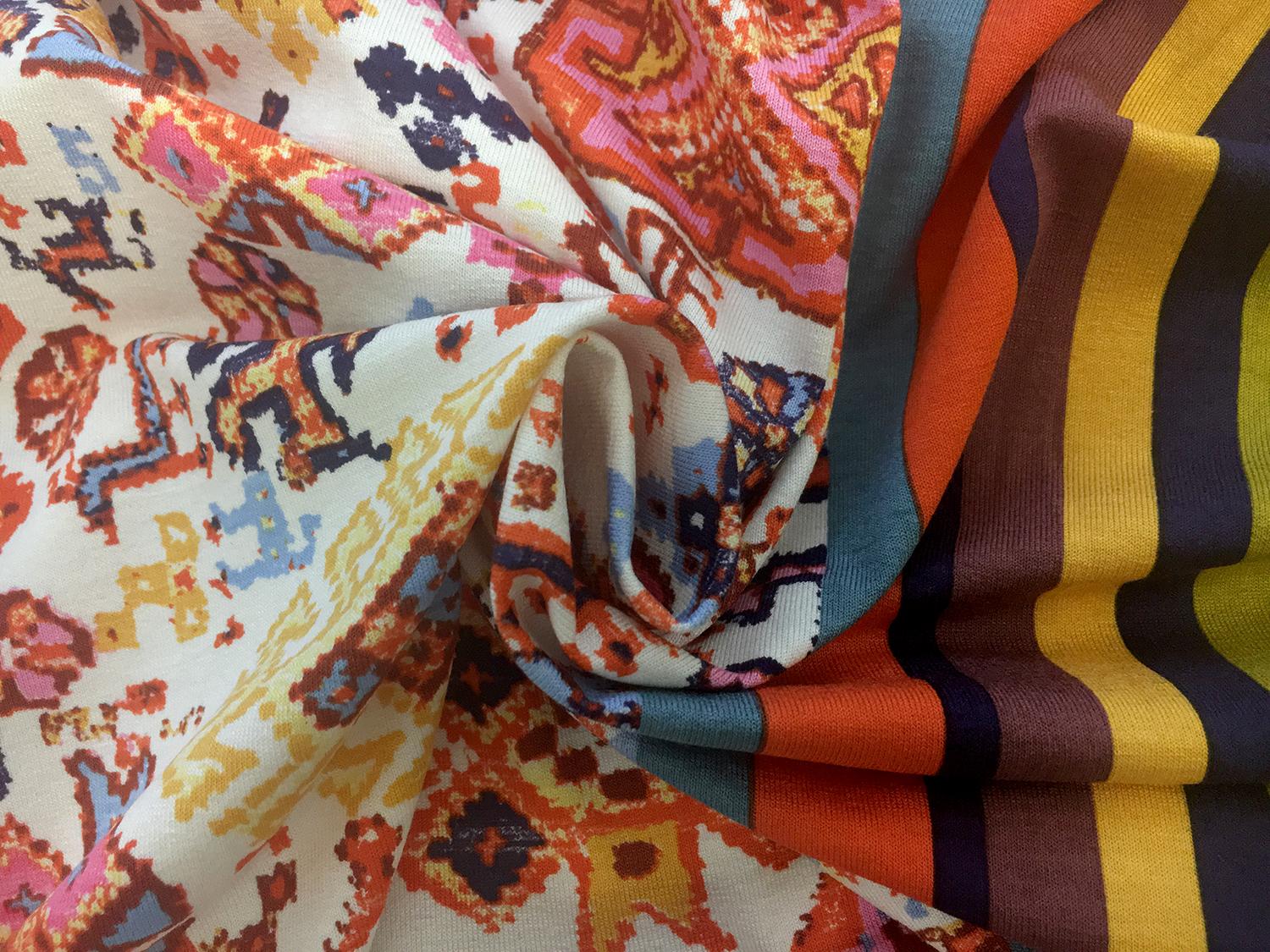 French Viscose Knit Multicolor Mediterranean Motifs1