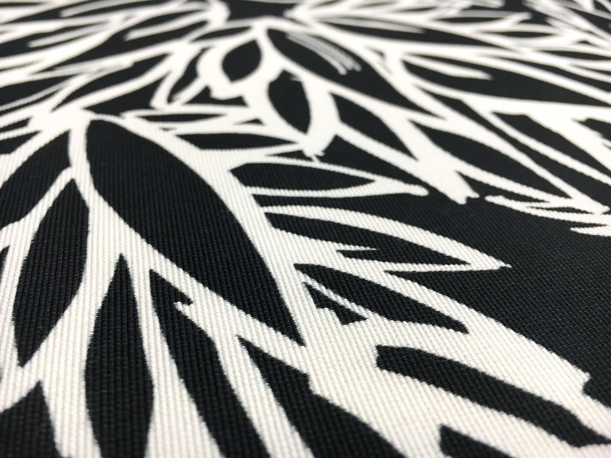 Printed Cotton Viscose Faille with Sketched Black and White Leaves2