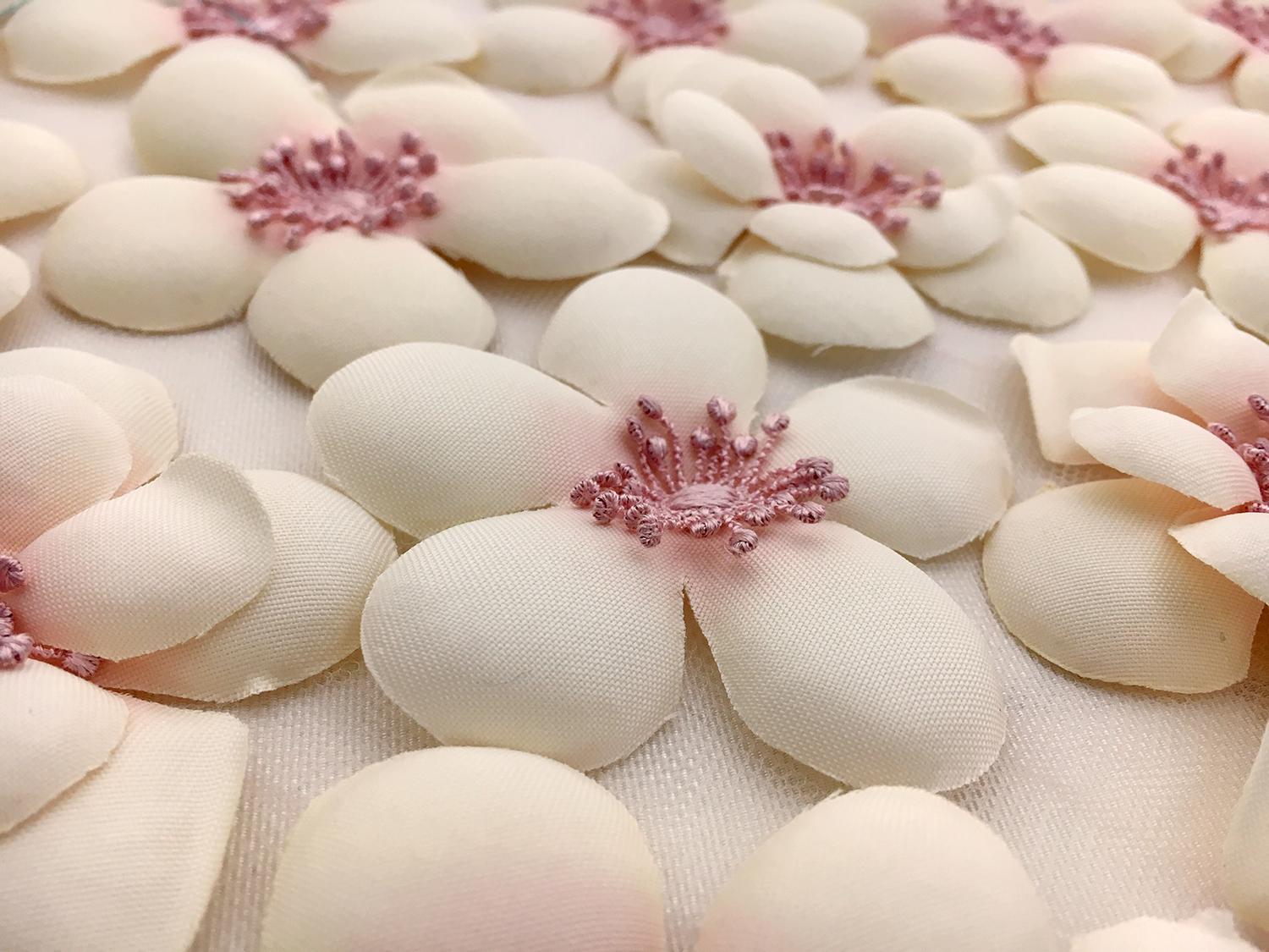 Blush Flowers Appliqued on Tulle with Lace Trim2