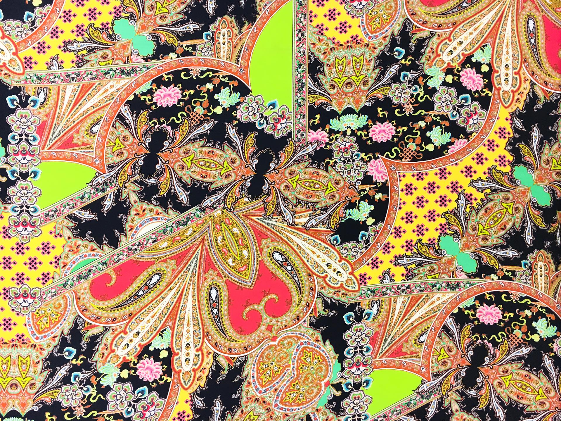 Printed Silk Twill with Large Mixed Paisley and Floral Patterns0