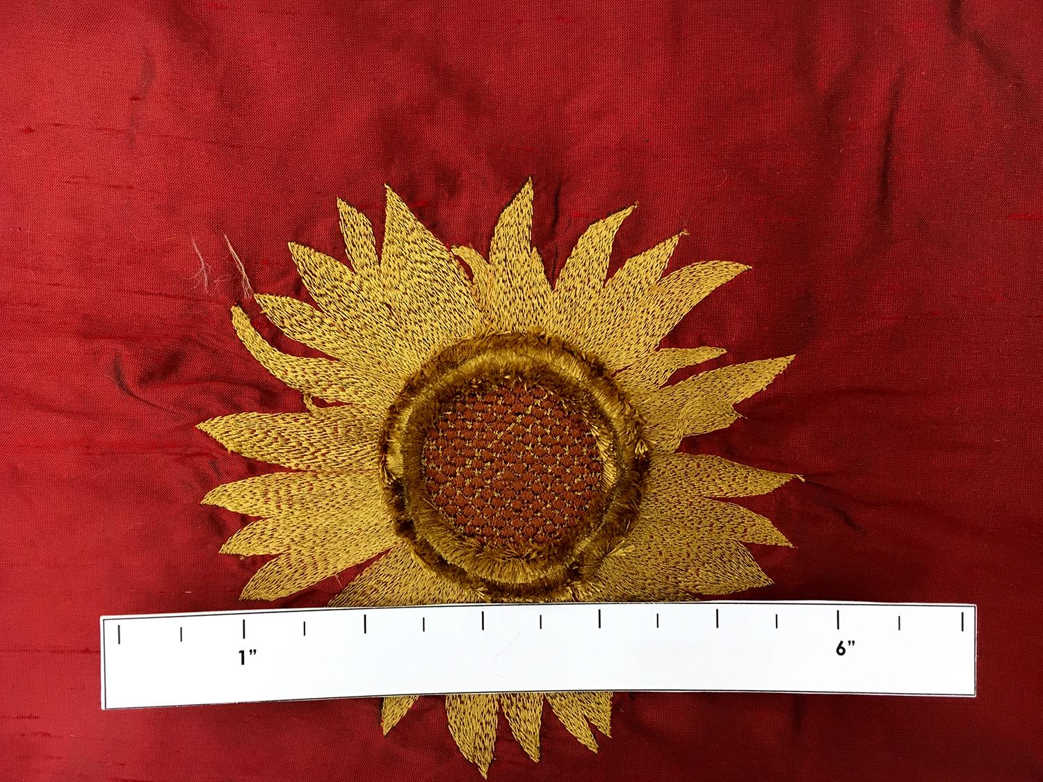 Embroidered Iridescent Silk Shantung with 3D Sunflowers1