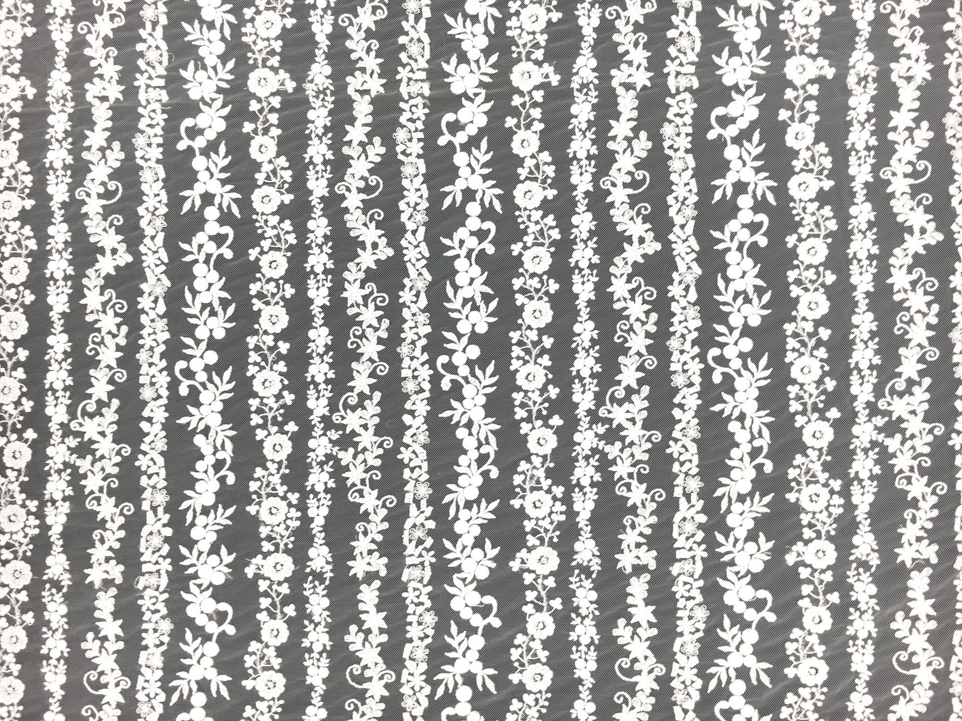 Beaded and Embroidered Tulle with Rows of Detailed Florals in White0