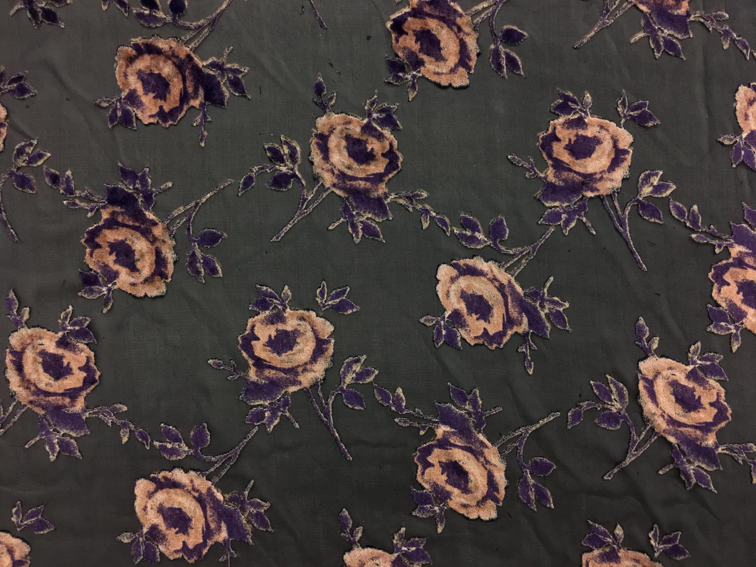 Silk Rayon Burnout Velvet With Floral Motif0