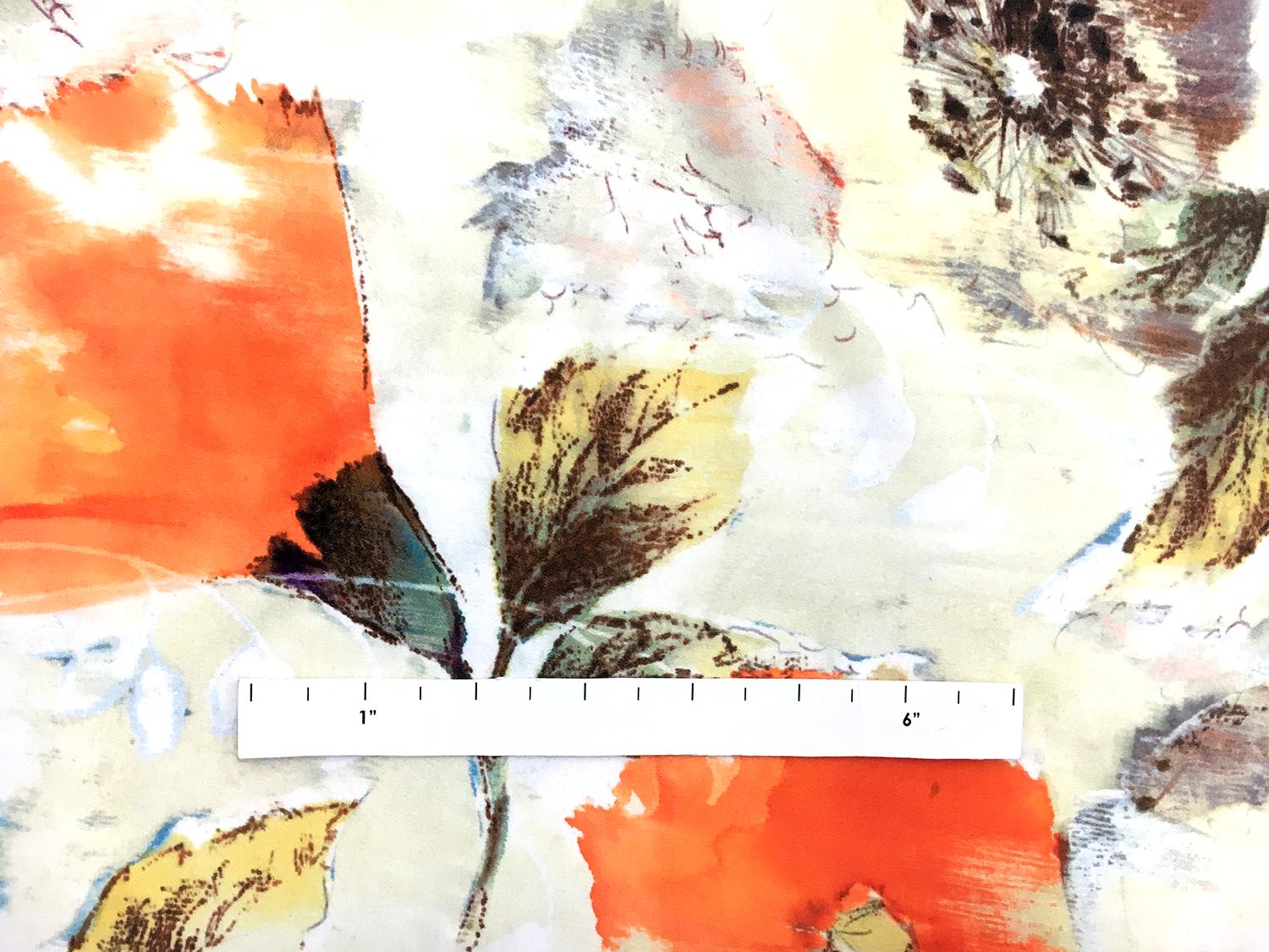 Printed Silk Crepe de Chine with Water Color Poppies1