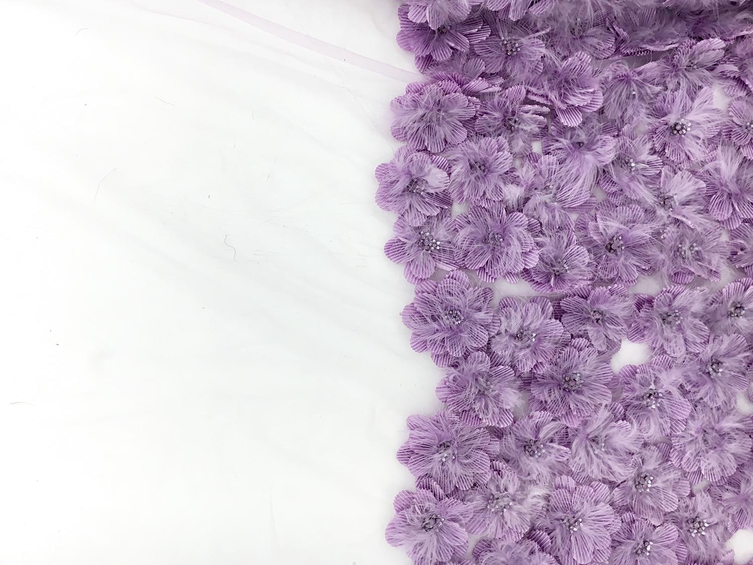 Beaded Appliqued Flowers and Feathers on Tulle0