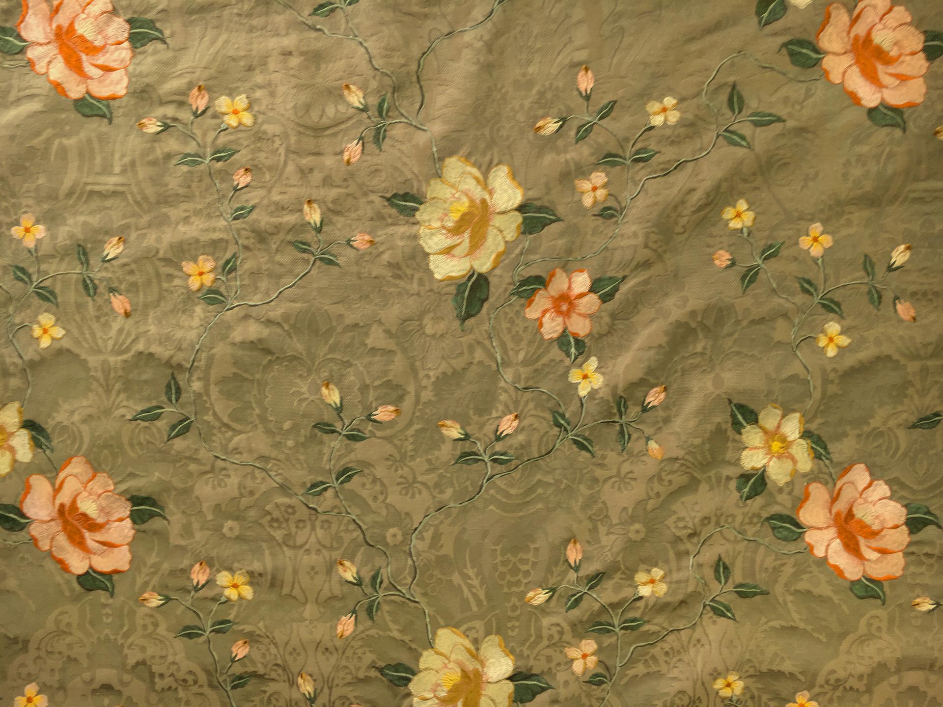 Embroidered Silk Brocade with Florals0