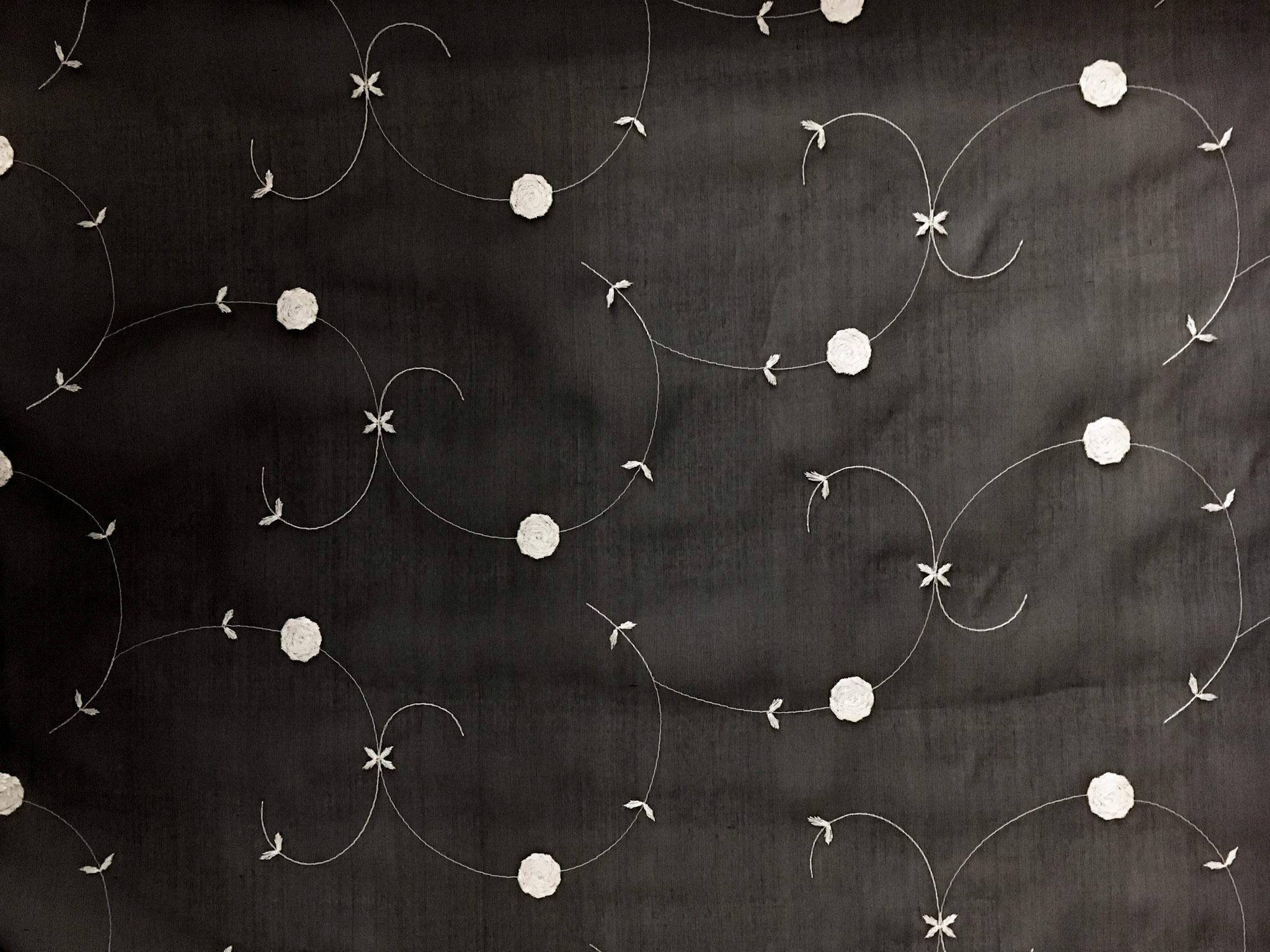 Black Silk Organza Embroidered with Small Round Flowers1