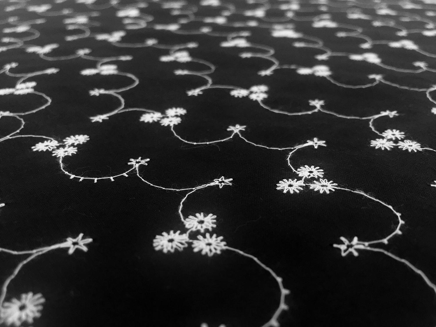 Cotton Eyelet with Embroidered Flowers in Black & White2