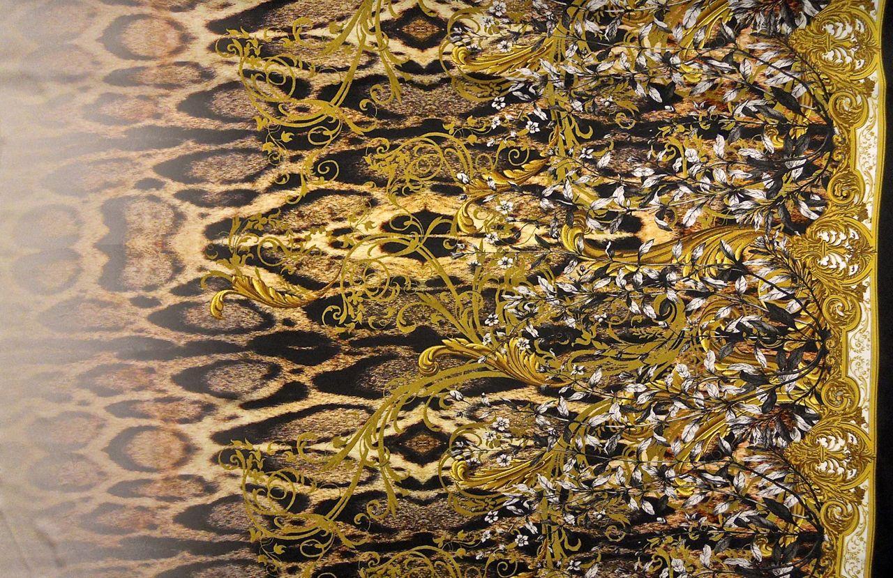 Silk Charmeuse with Ocelot Print & Gold Filigrees