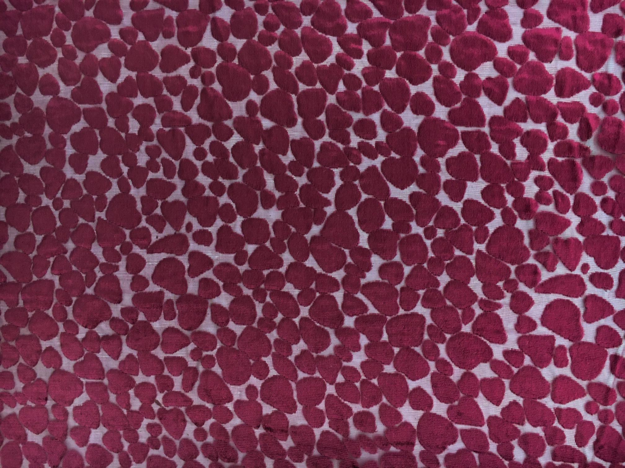 Poly and Rayon Burnout Velvet with Uneven Dots in Wine2