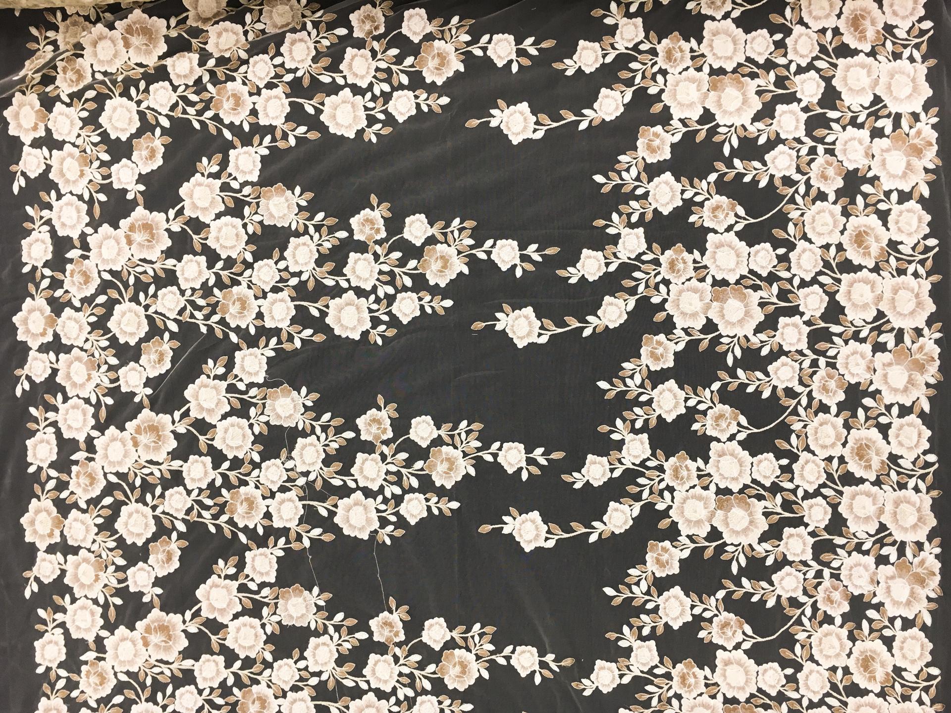 Embroidered Tulle with Vines of Flowers 0