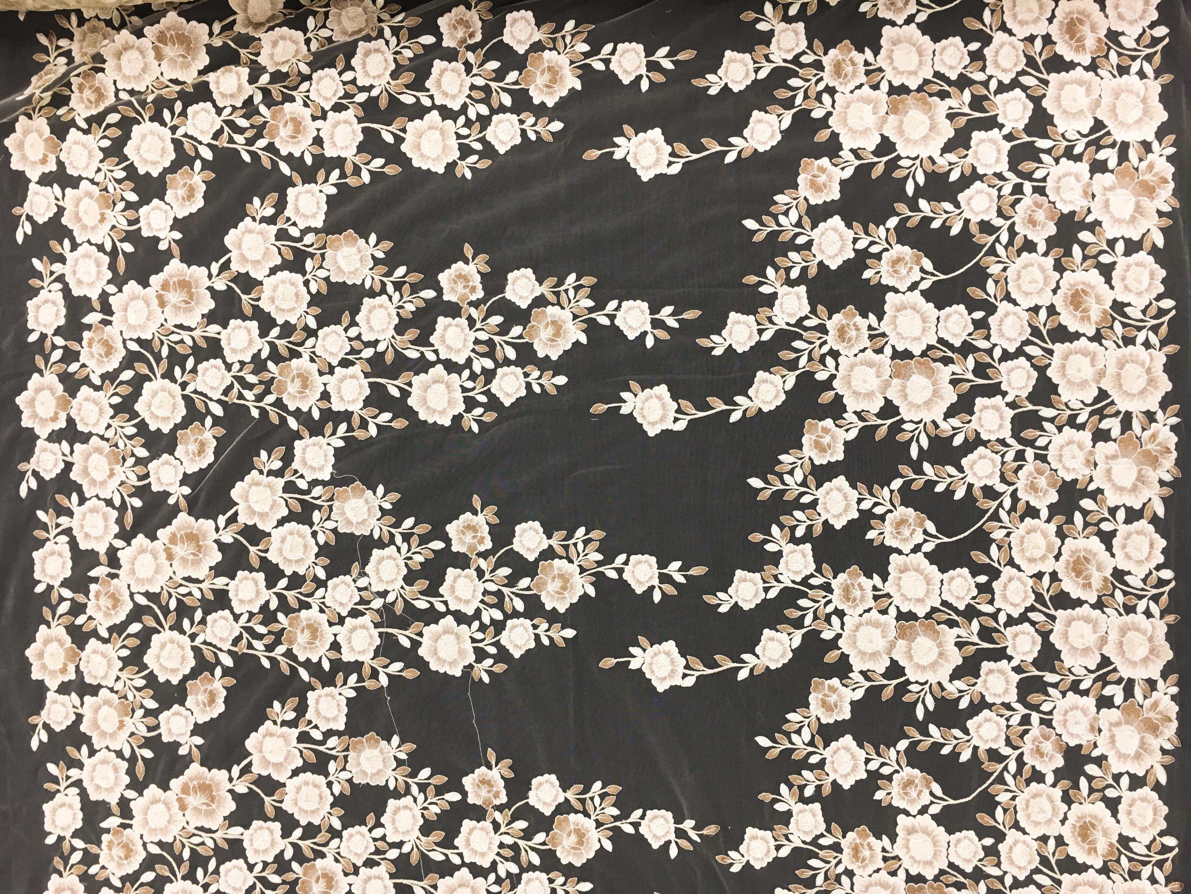 Embroidered Tulle with Vines of Flowers 0