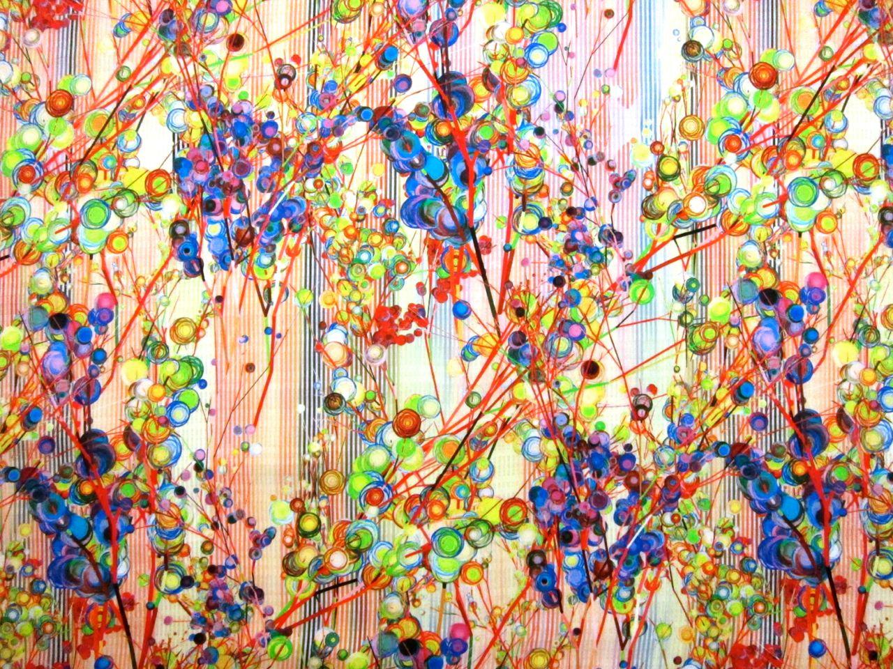 Printed Silk Charmeuse Dot Stripe in Multicolor Background