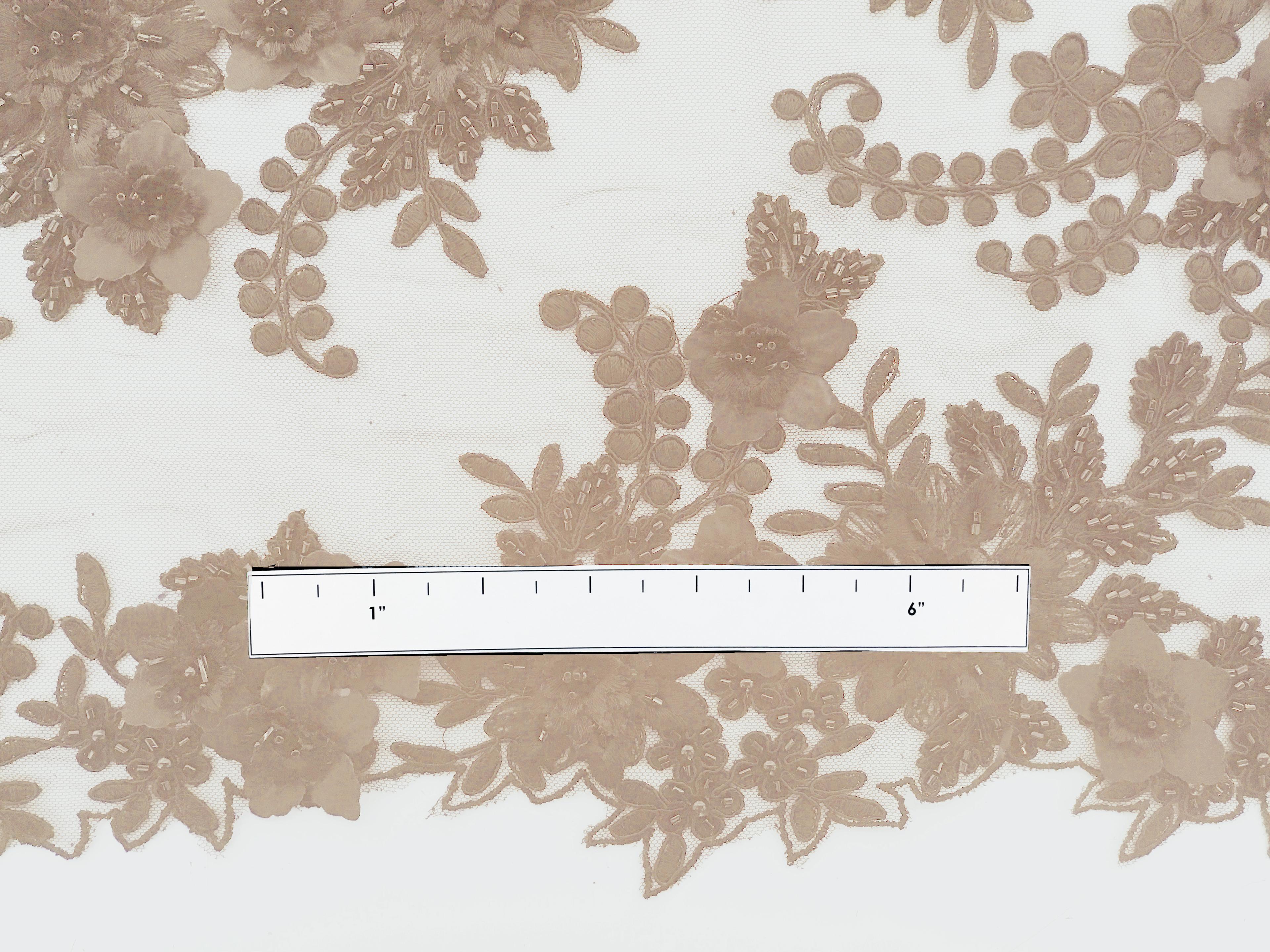 Beaded and Embroidered Tulle in Champagne1